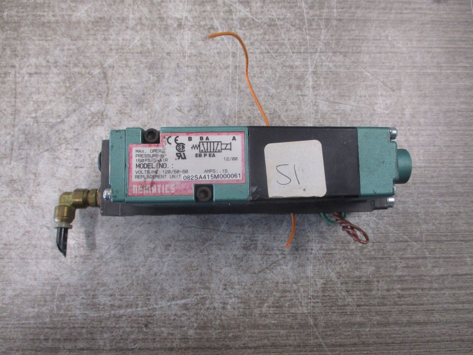 Numatics Solenoid Valve 082SA415M000061 120V 0.15A 150 PSIG Used