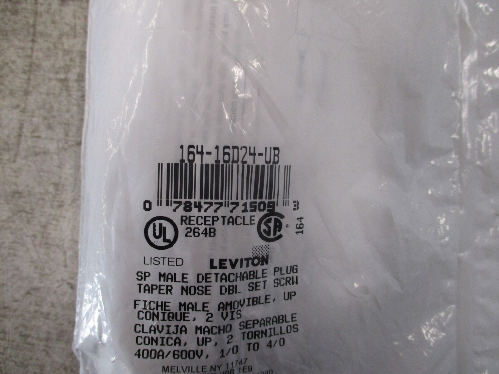 Leviton SP Male Detachable Plug 164-16D24-UB 400A 600V New Surplus