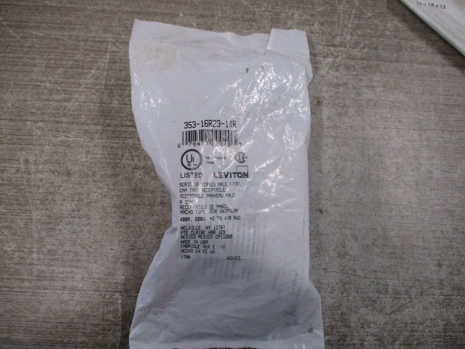 Leviton Cam Type Male Panel Receptacle 353-16R23-14R 400A 600V New Surplus