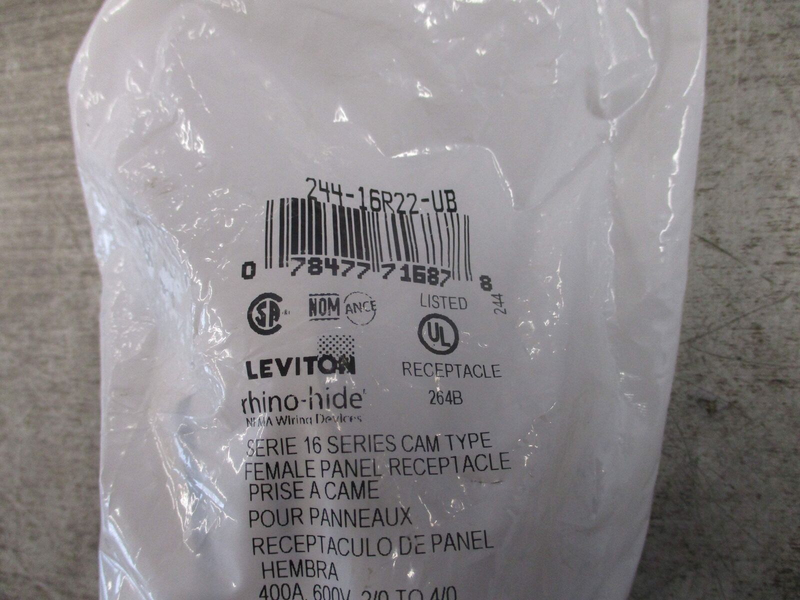 Leviton rhino-hide Cam Type Female Panel Receptacle 244-16R22-UB 400A 600V New S