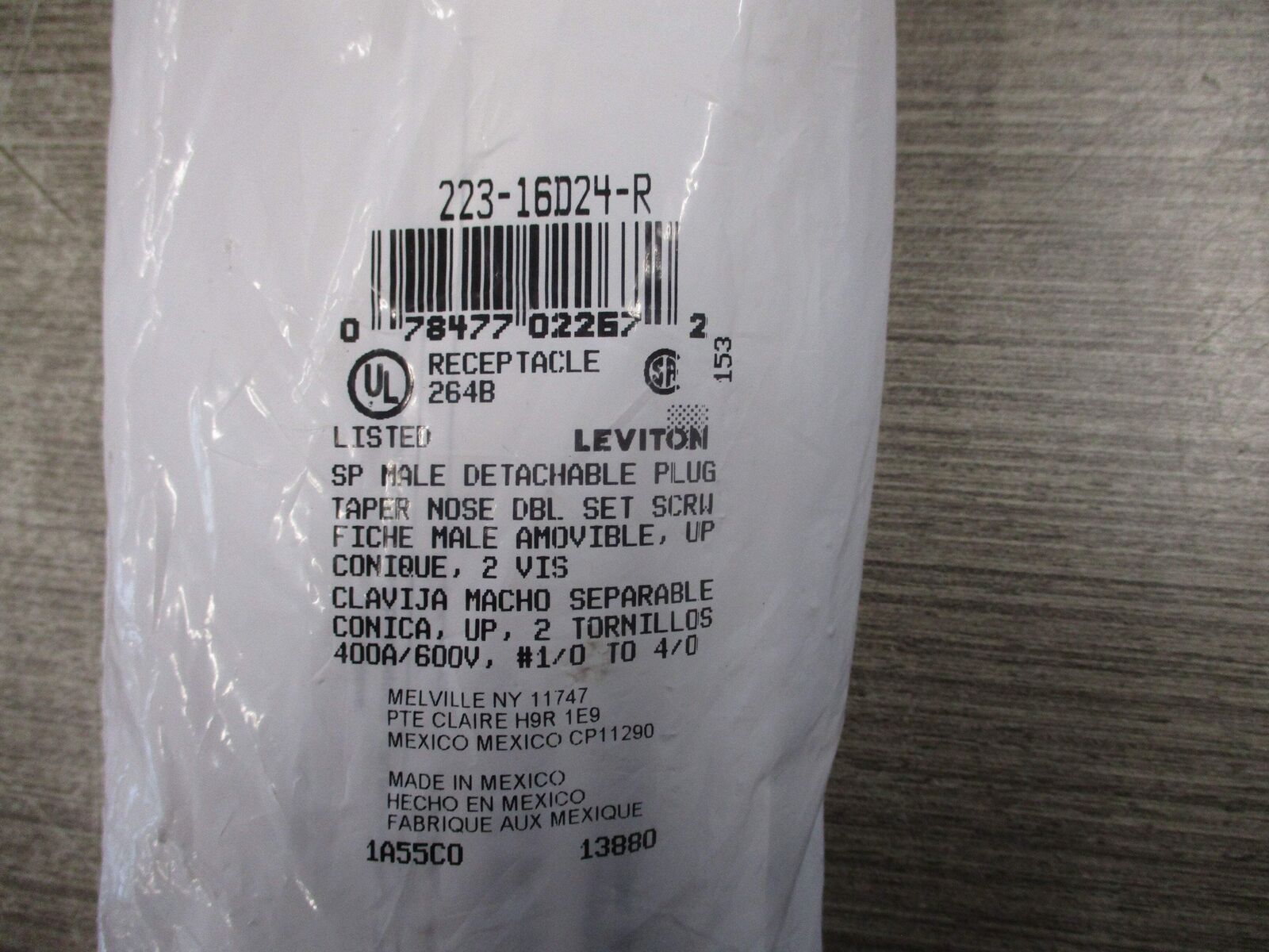 Leviton SP Male Detachable Plug 223-16D24-R 400A 600V New Surplus