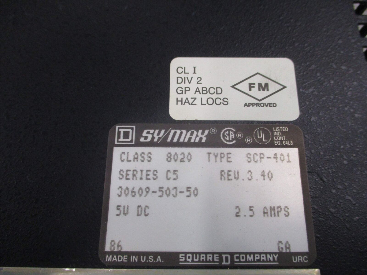 Square D Sy/Max Model 400 Processor 8020 SCP-401 Ser. C5 Rev. 3.40 Used