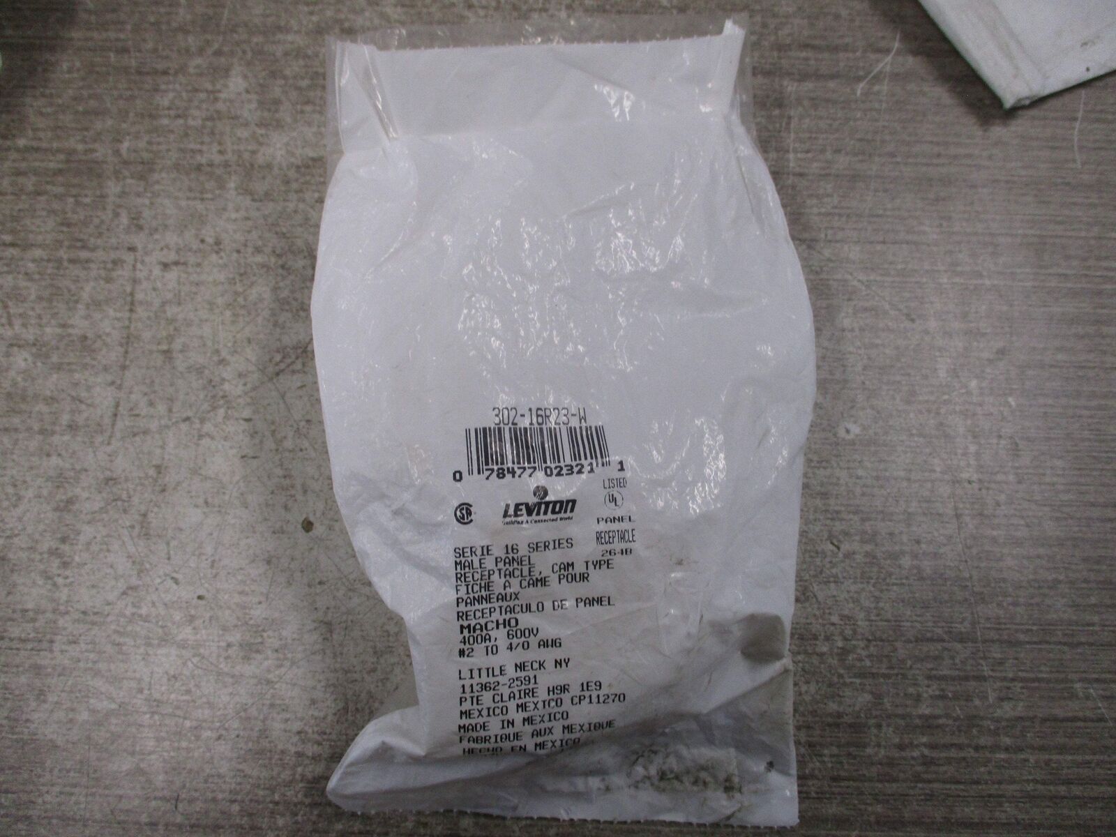 Leviton Male Panel Receptacle 302-16R23-W 400A 600V New Surplus
