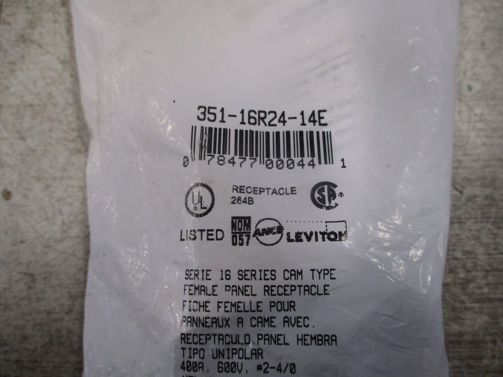 Leviton Female Panel Receptacle 351-16R24-14E 400A 600V New Surplus