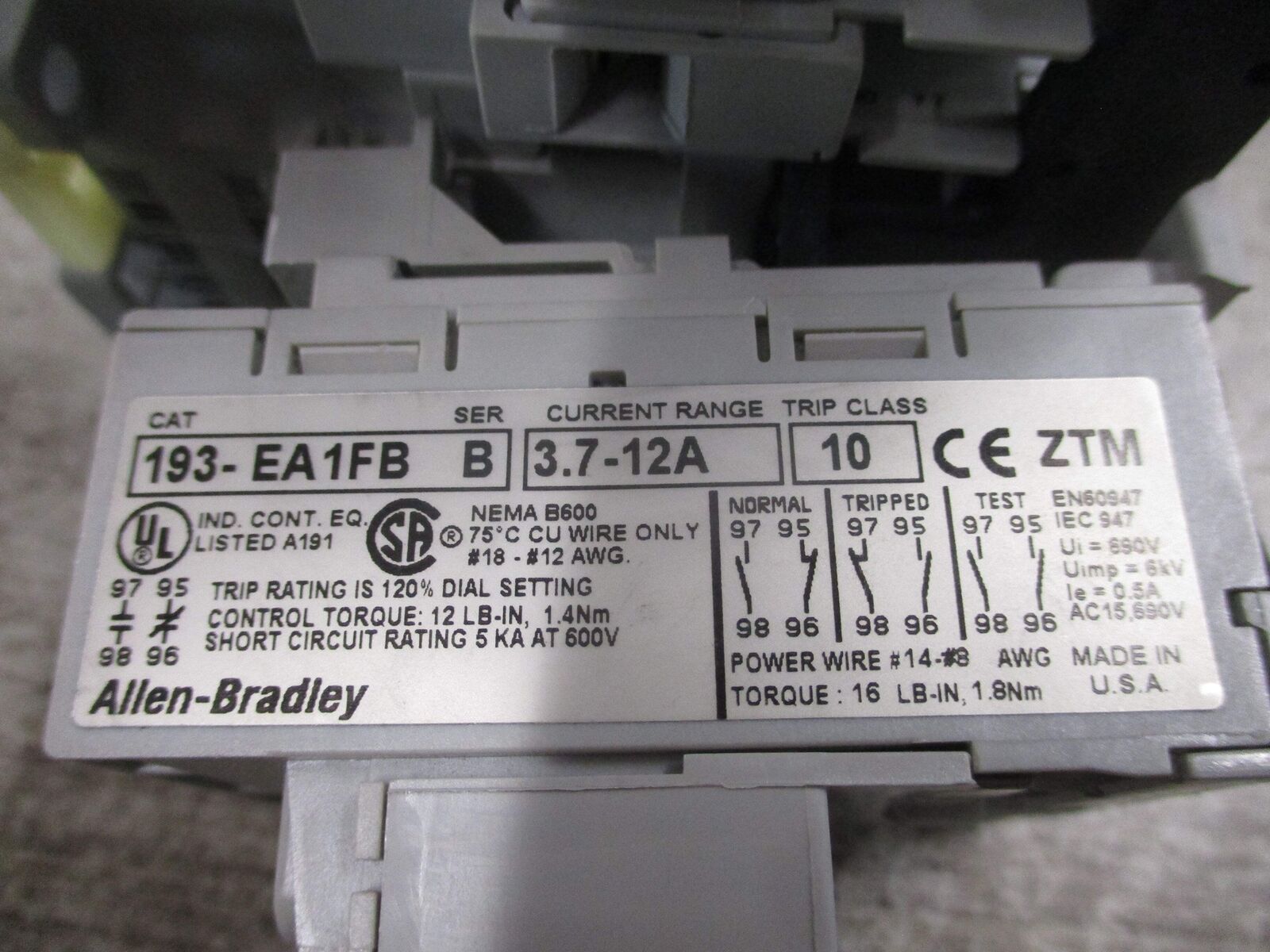 Allen-Bradley Reversing Starter 104-C09D22/193-EA1FB 120V Coil Trip: 3.7-12A Use