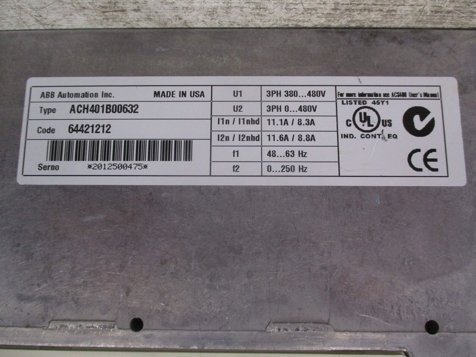ABB ACH401 AC Drive ACH401B00632 7.5HP 3Ph Input: 3PH 380-480V Output: 3PH 0-480