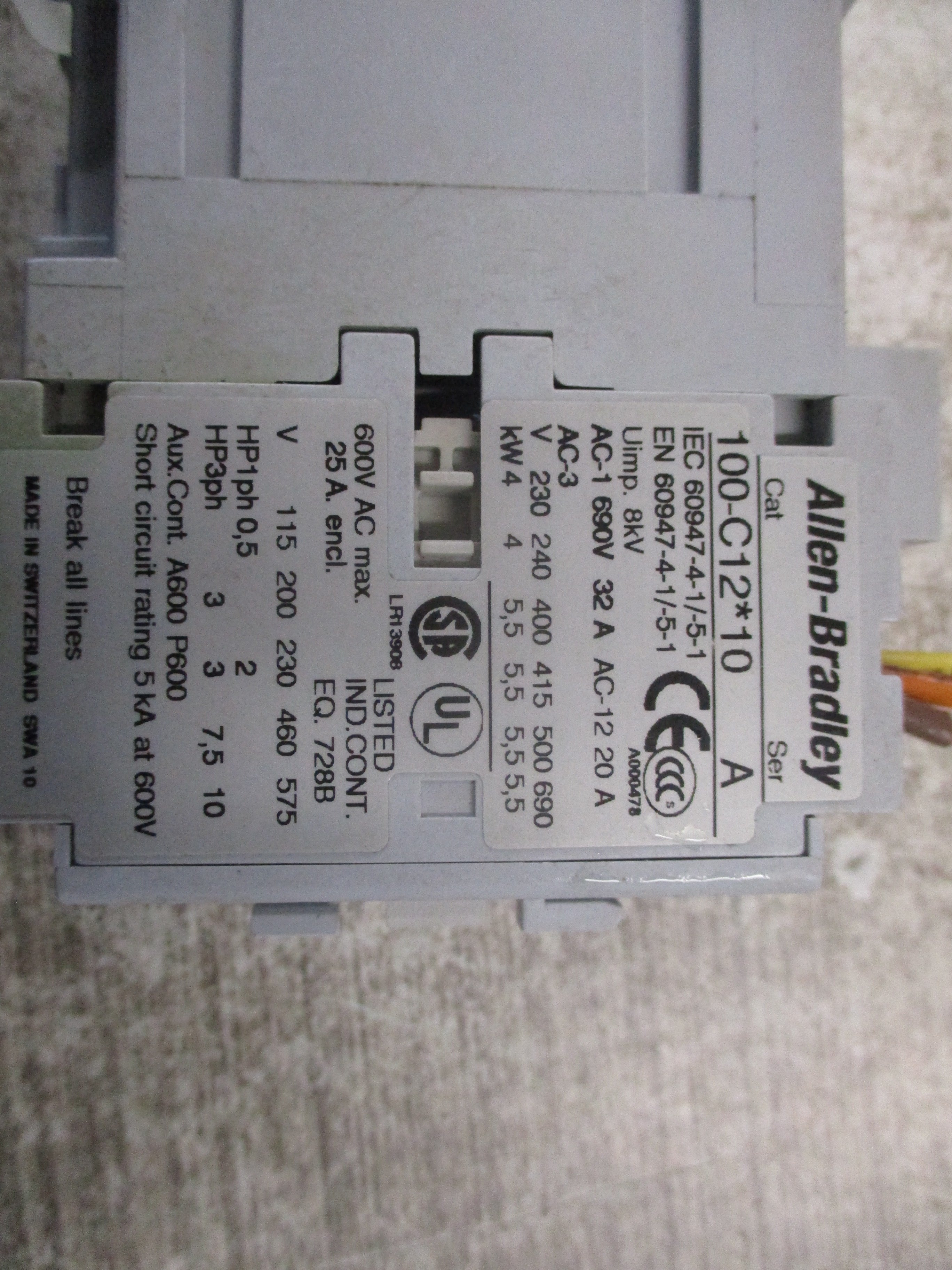 Allen-Bradley Contactor 100-C12*10 120V Coil 25A 600V Used