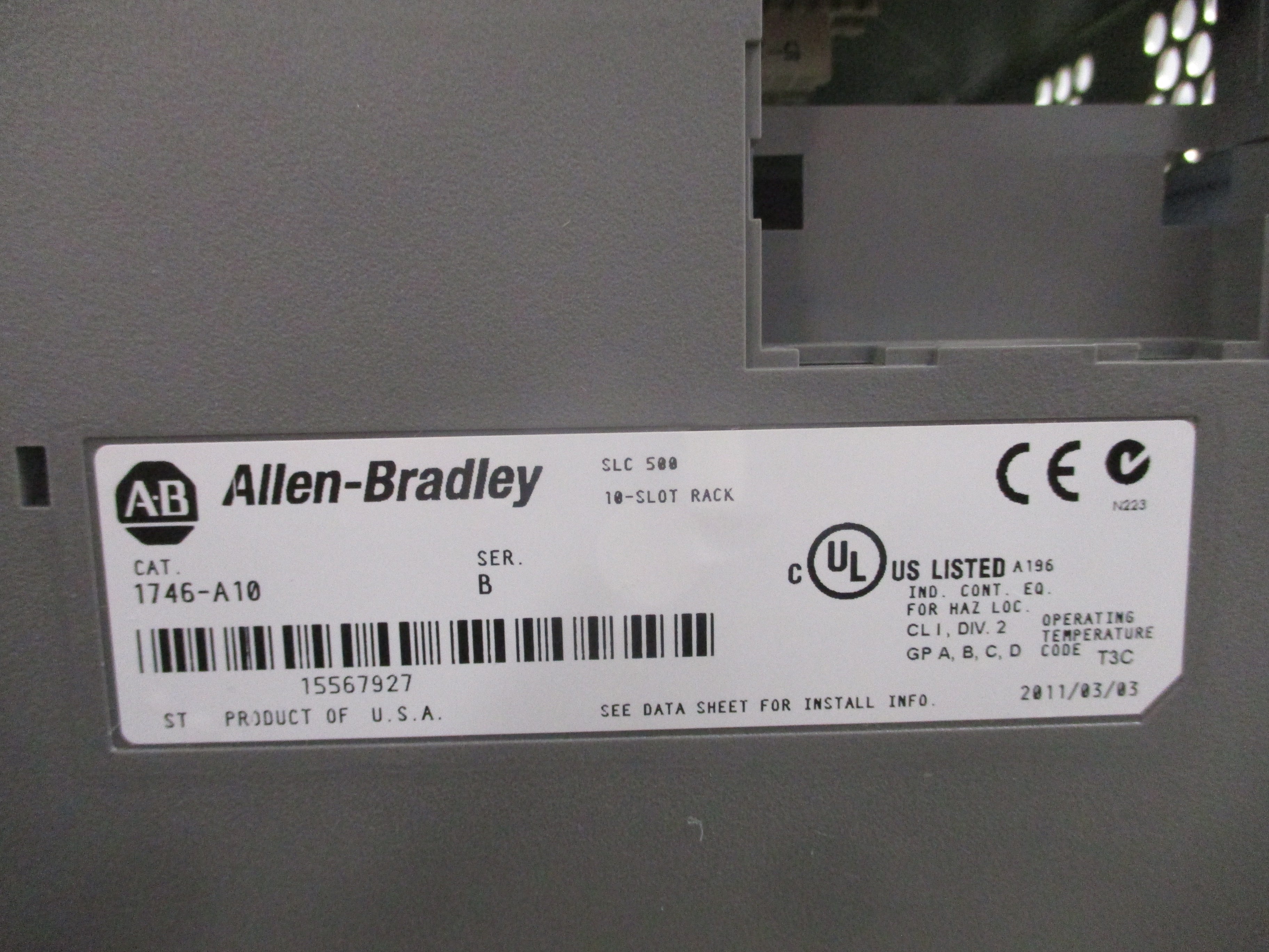 Allen-Bradley SLC 500 PLC Rack W/Power Supply 1746-A10/1746-P2 10-Slot