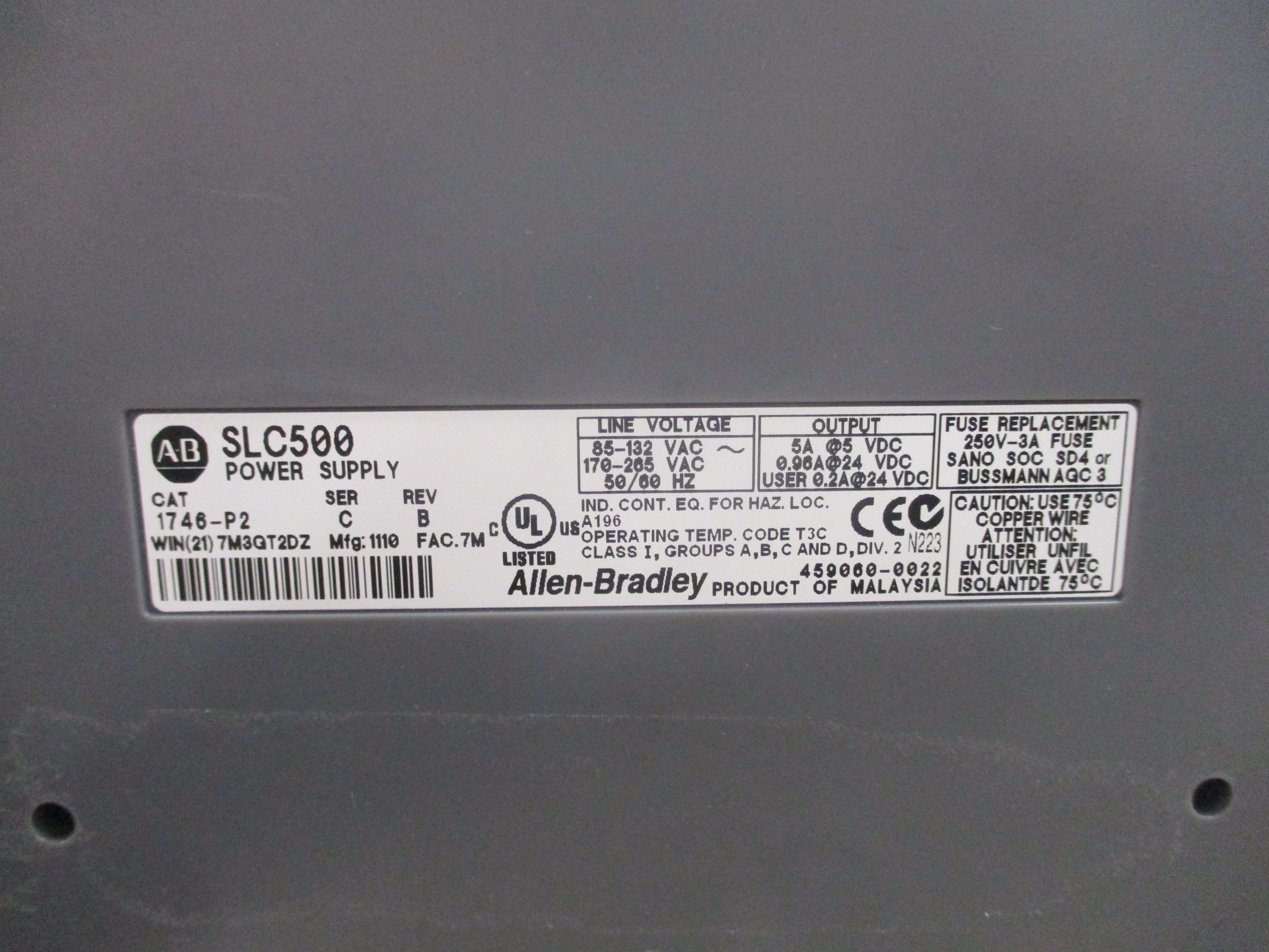 Allen-Bradley SLC 500 PLC Rack W/Power Supply 1746-A10/1746-P2 10-Slot
