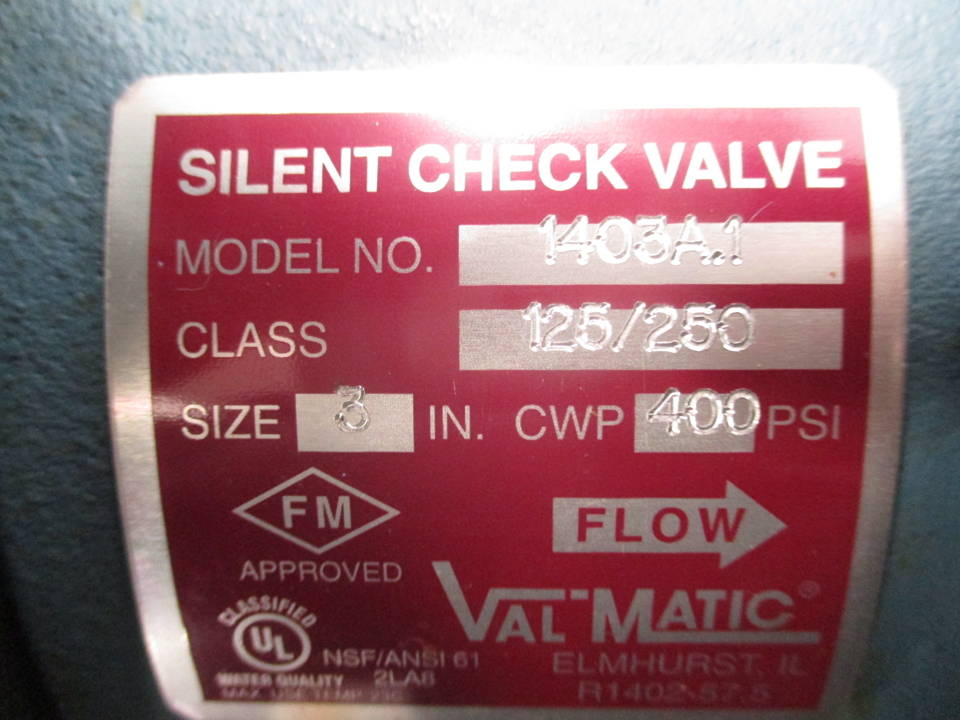 Val-Matic Silent Check Valve 1403A.1 Size: 3in 400PSI Used
