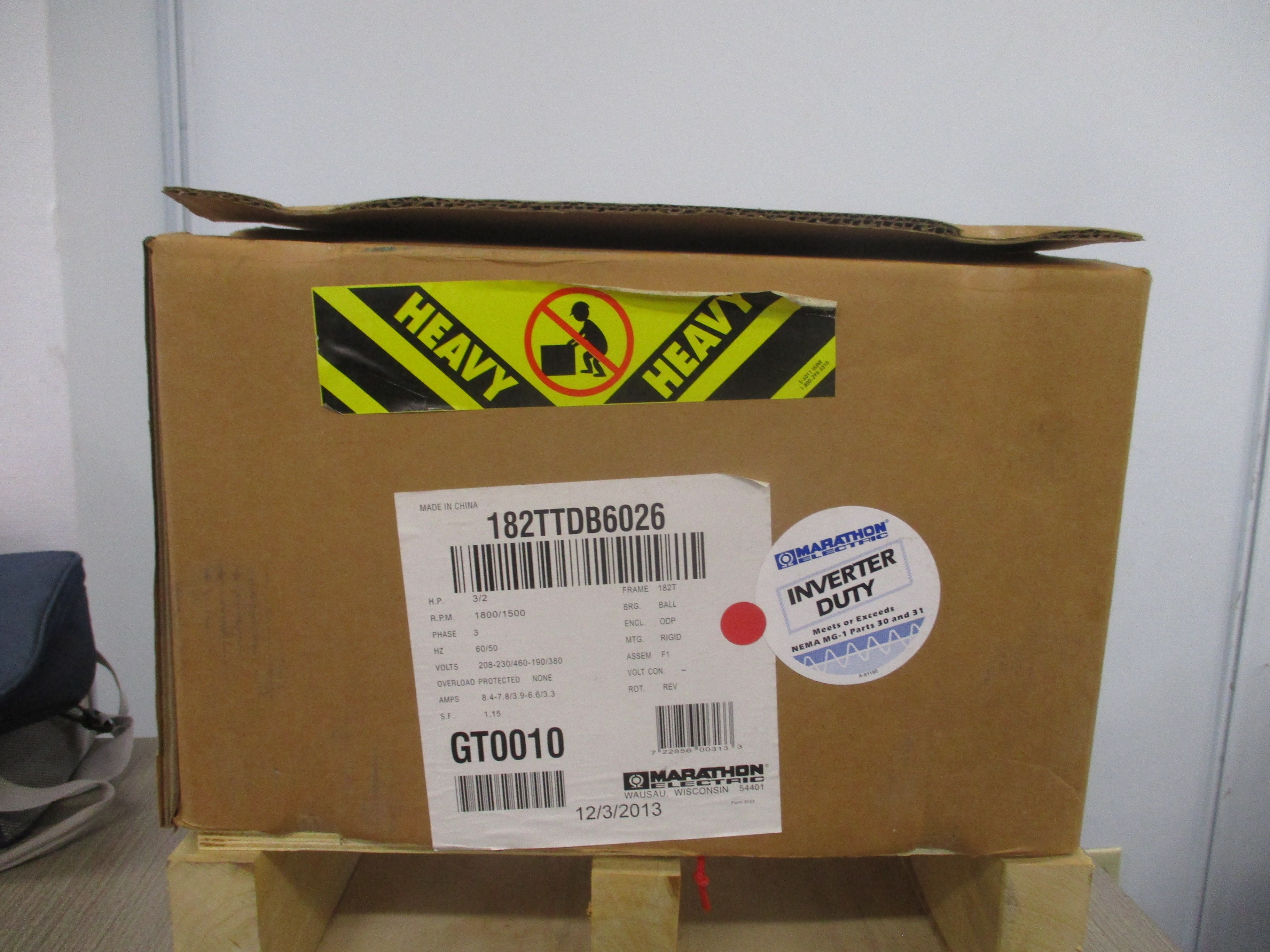 Marathon Electric 182TTDB6026 3/2HP 208-230/460-190/380V 1800/1500RPM
