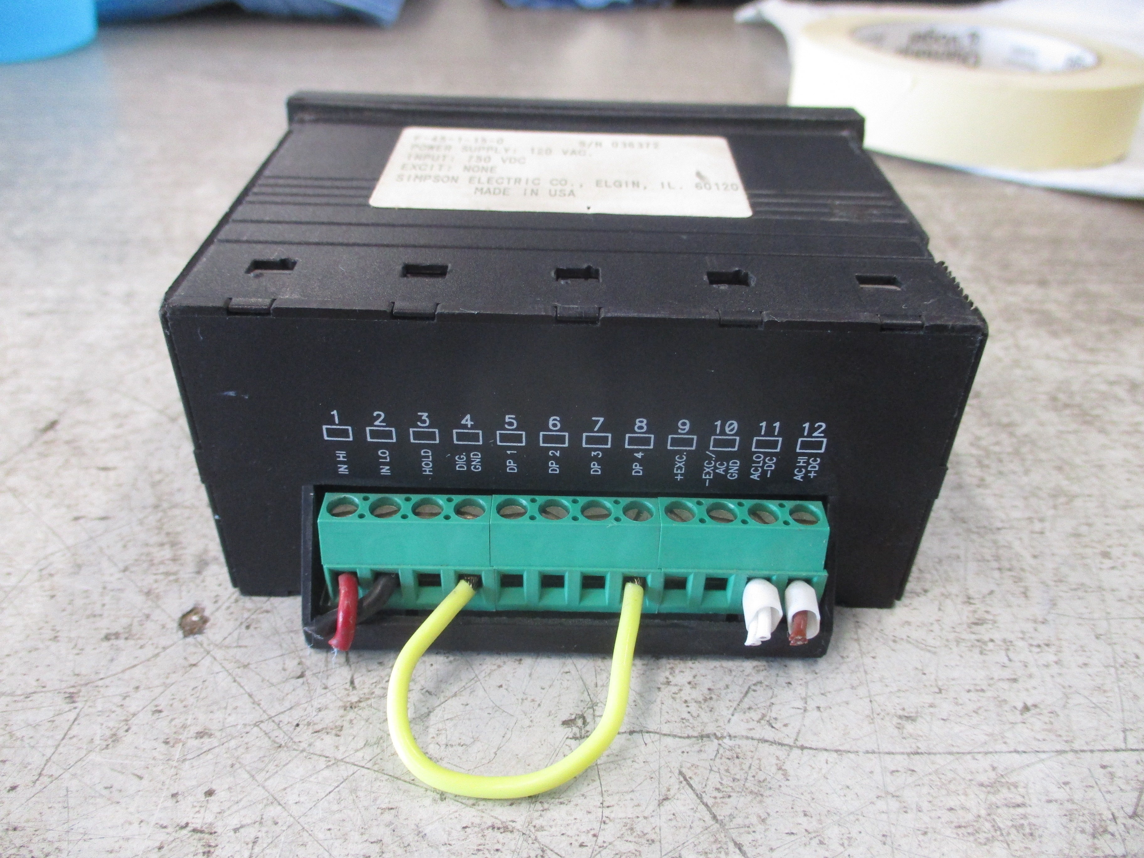 Simpson Panel Meter F-45-1-15-0 Supply: 120VAC Input: 750VDC Used