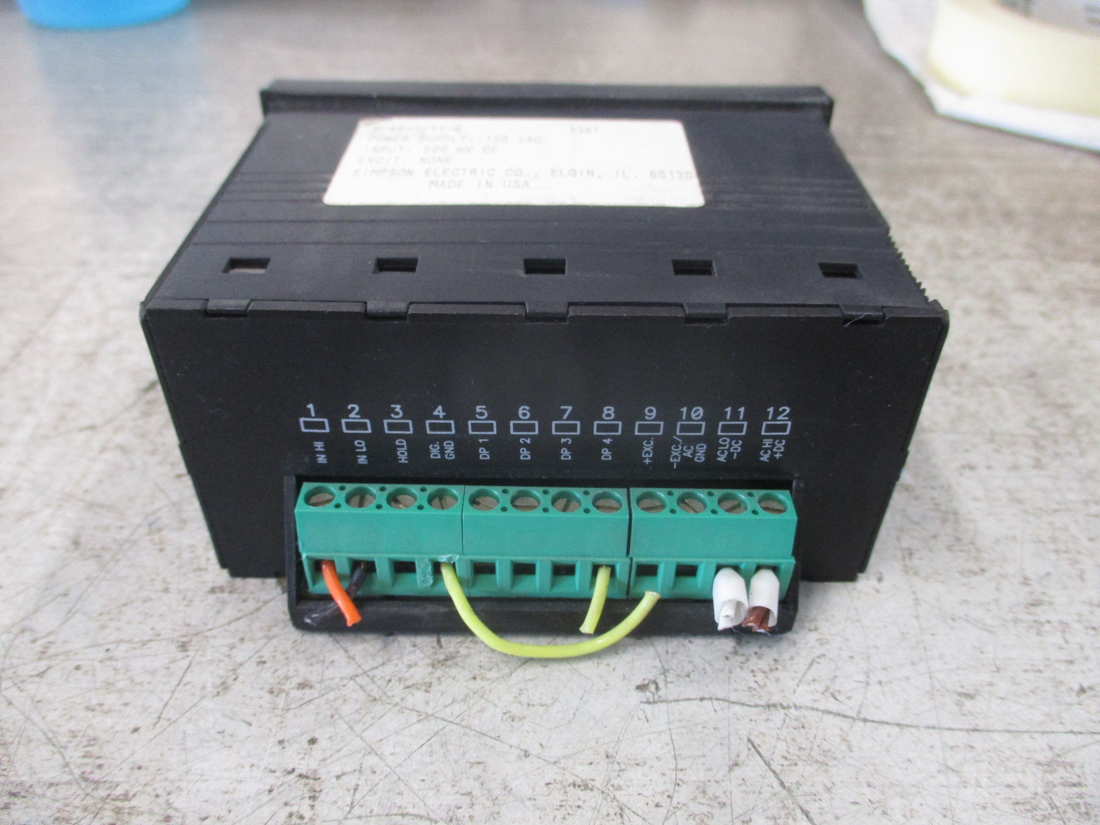 Simpson Panel Meter F-45-1-11-0 Supply: 120VAC Input: 200m VDC Used