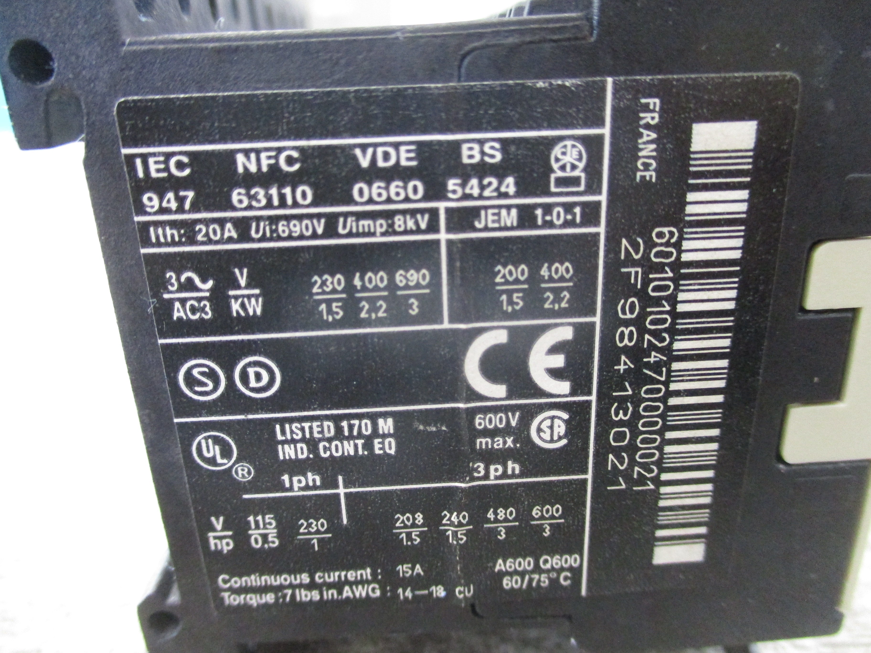 Telemecanique Reversing Contactor LC2K 0601 B7 24V Coil Used