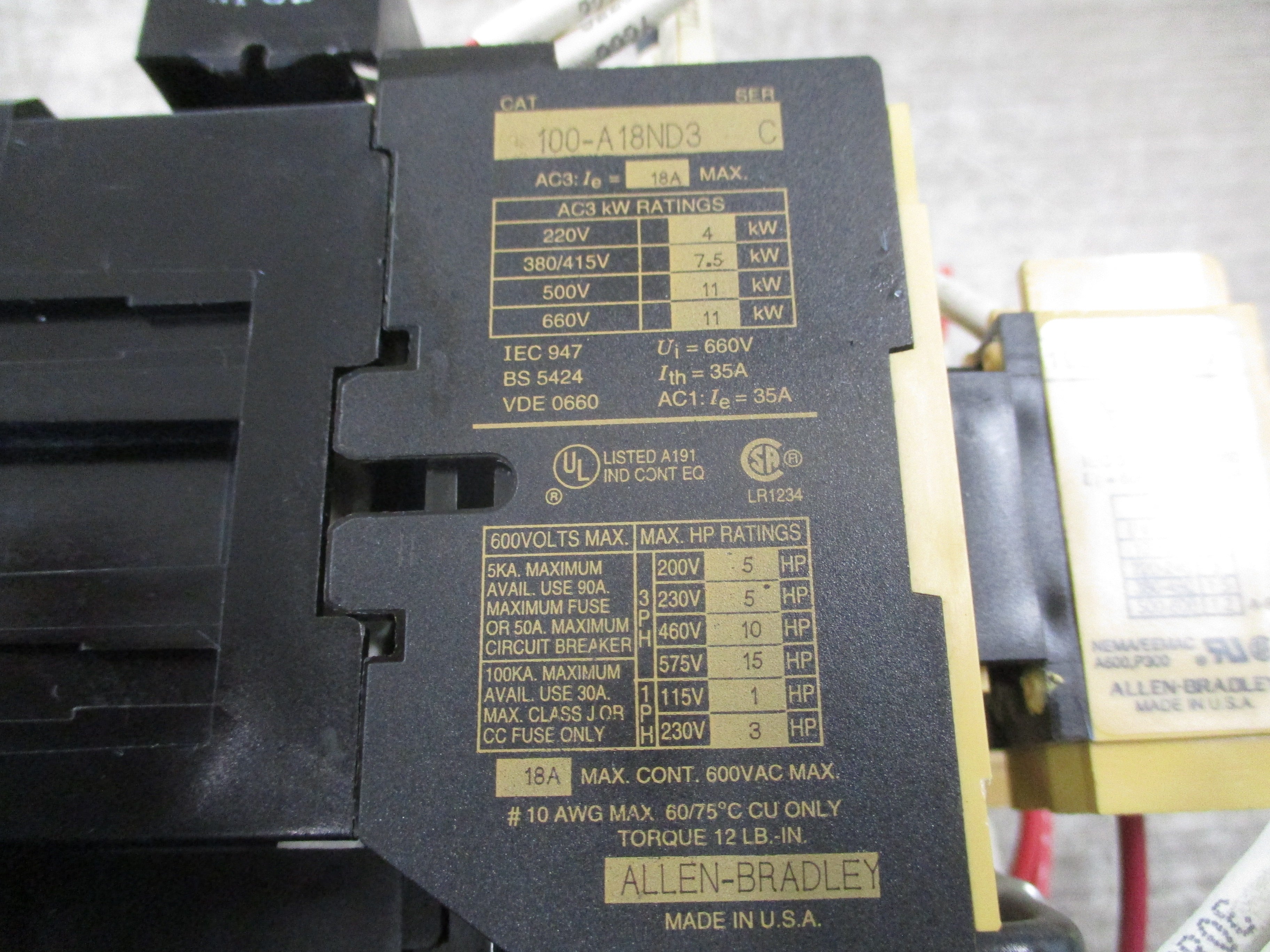 Allen-Bradley Reversing Starter 100-A18ND3/193-A2H1 120V Coil Trip: 12-32A