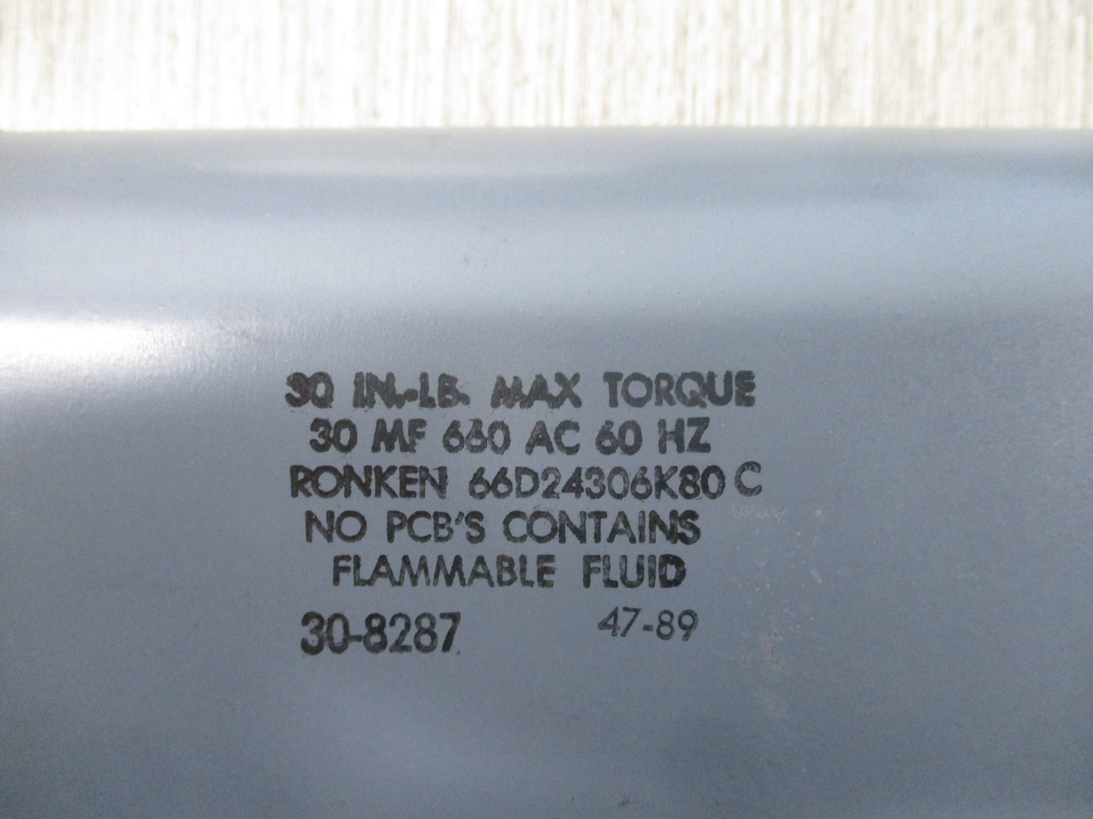 Ronken Capacitor 66D24306K80C 30MF 660V 60Hz Used