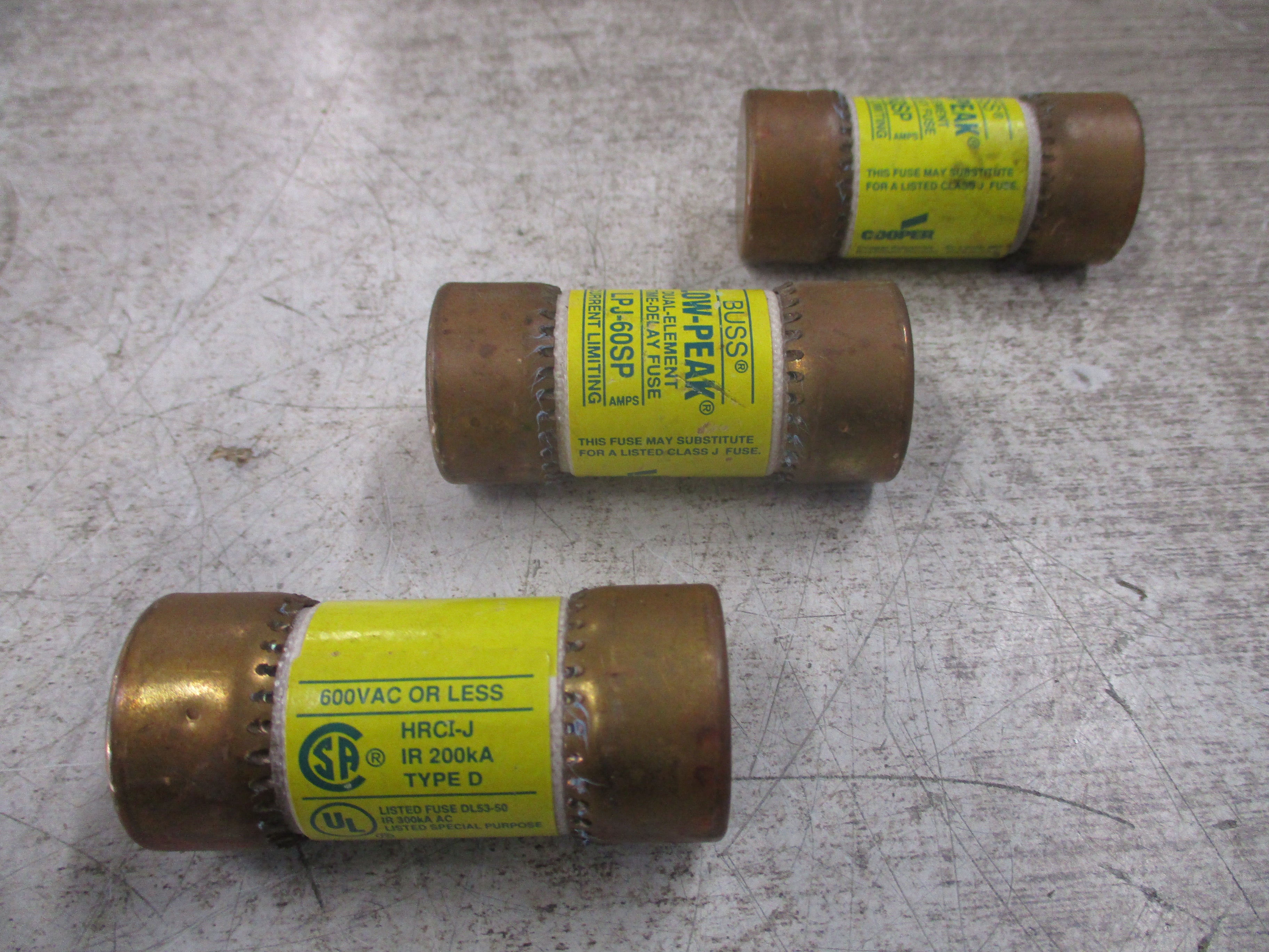 Buss Low-Peak Fuse LPJ-60SP 60A 600V *Lot of 3* Used