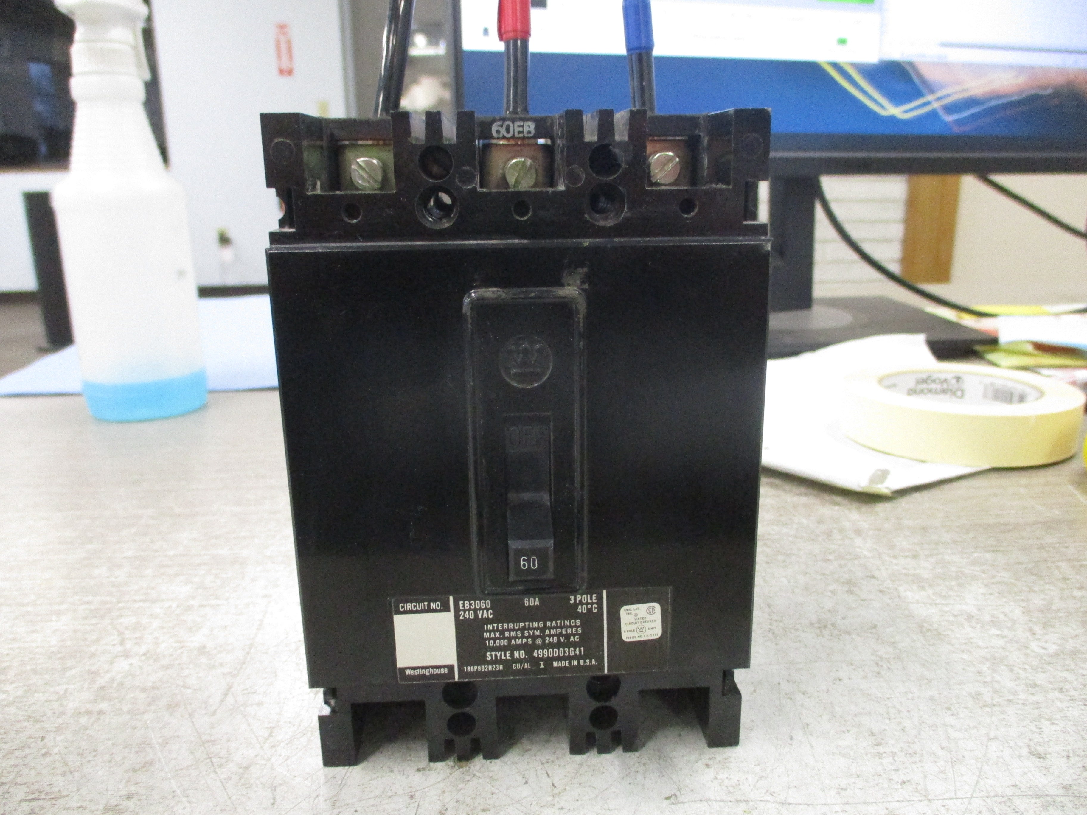 Westinghouse Circuit Breaker EB3060 60A 240V 3P Used