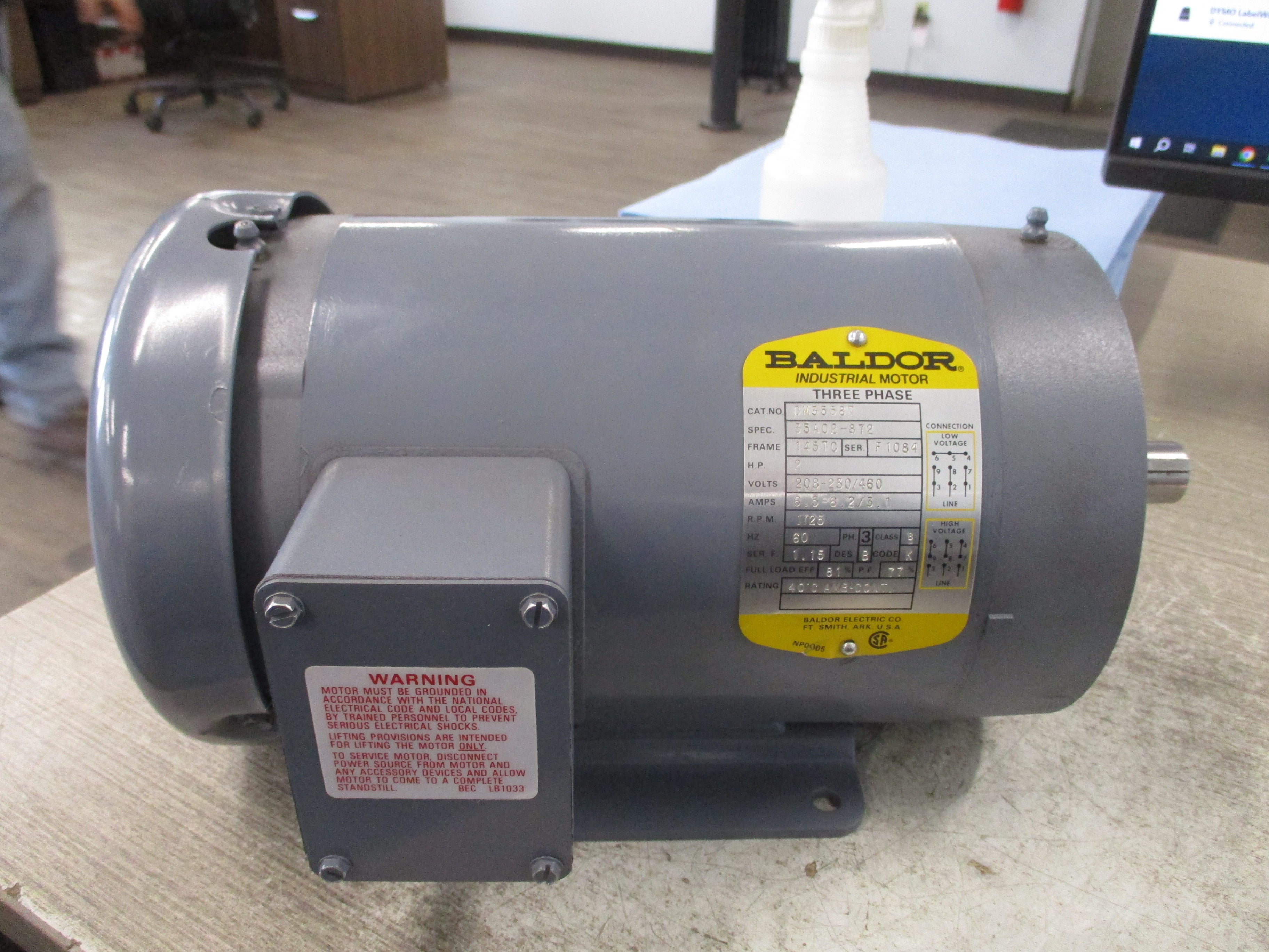 Baldor Motor CM3558T 2HP 208-230/460V 6.5-6.2/3.1A 1800RPM 60Hz Frame: 145TC