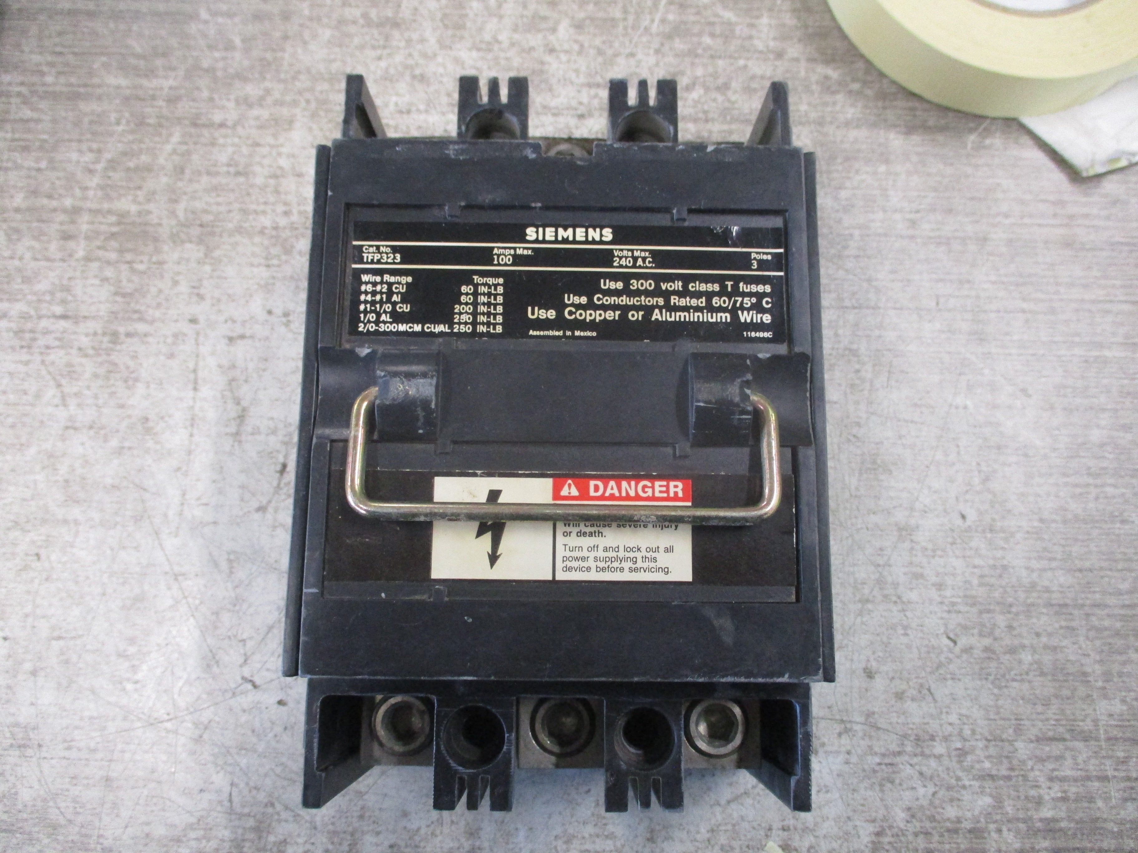 Siemens Fuse Pullout Switch TFP323 100A 240V 3P Used