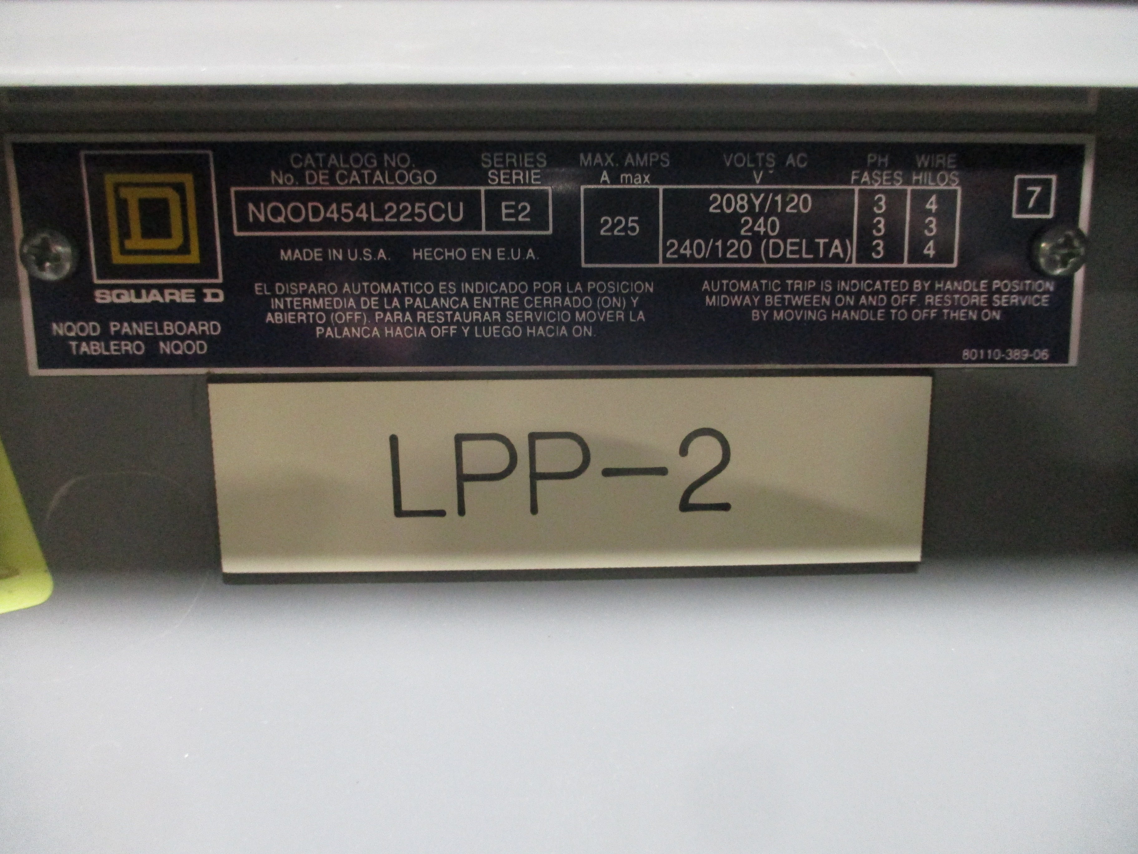 Square D Main Breaker Circuit Breaker Panel NQOD454L225CU Main 225A Max 225A