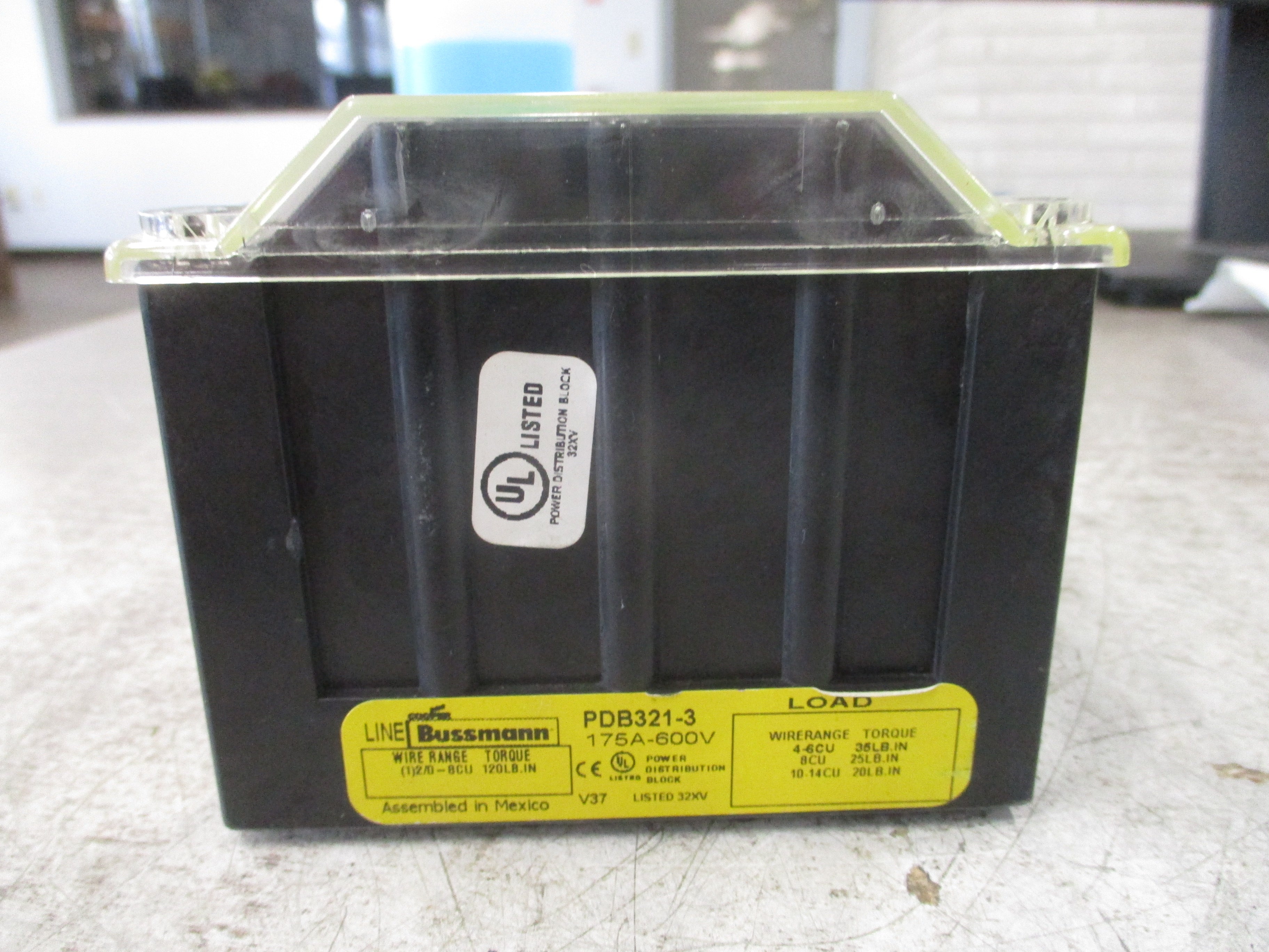 Cooper Bussmann Power Distribution Block PDB321-3 175A 600V 3P Line (1): 2/0-8
