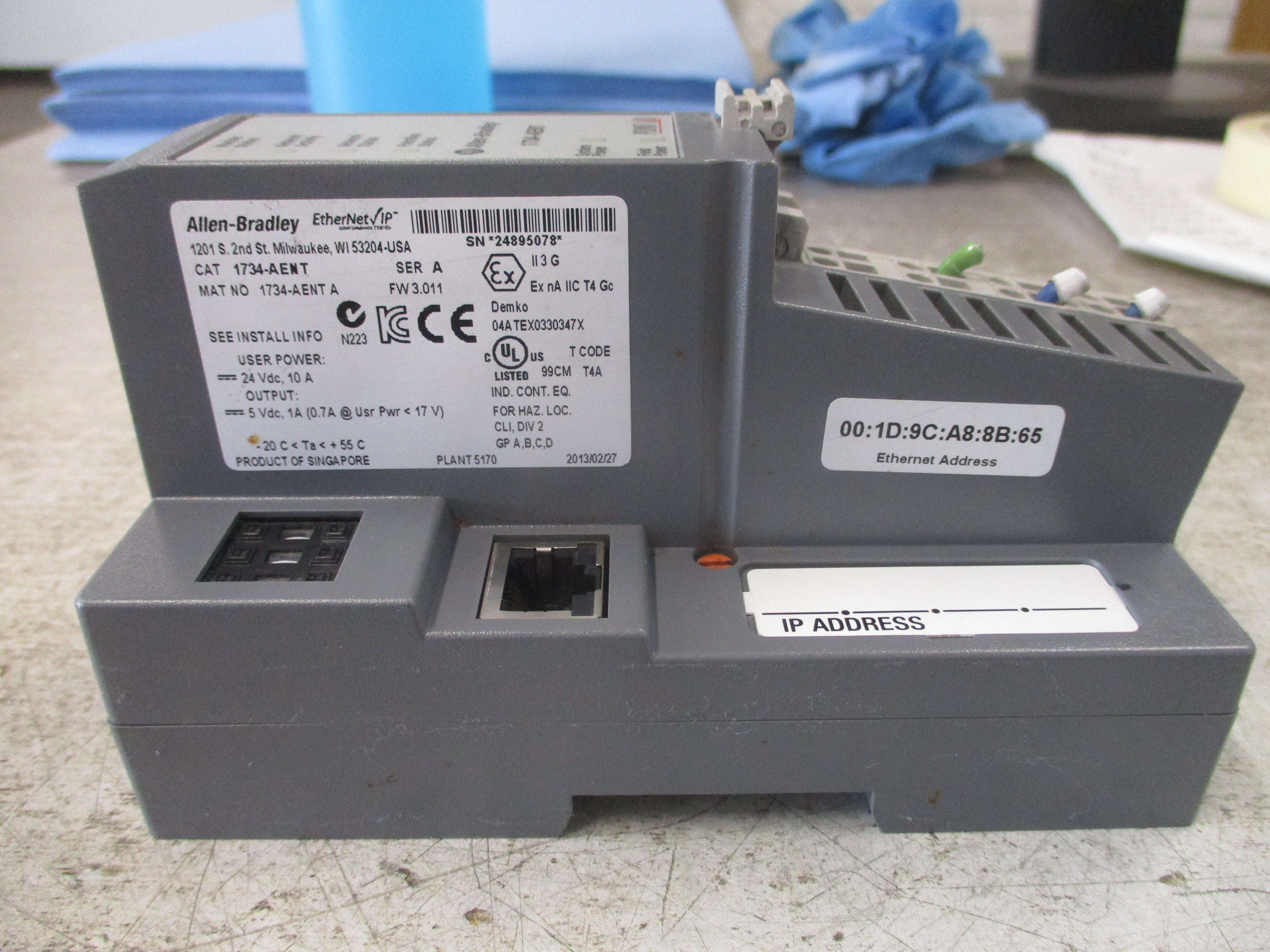 Allen-Bradley EtherNet/IP Ethernet Adapter 1734-AENT Ser. A F/W: 3.011 Used