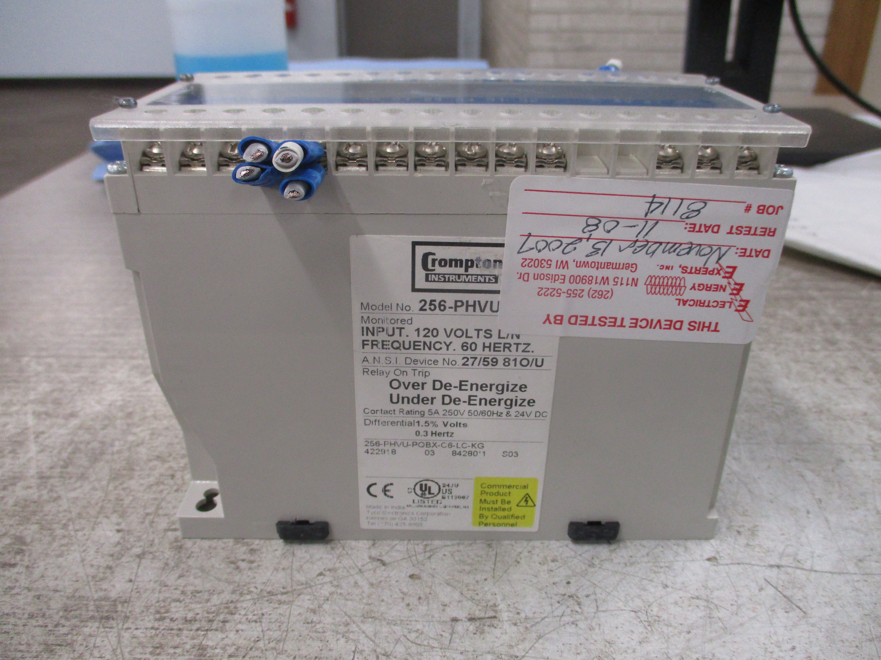 Crompton Protector Relay 256-PHVU-PQBX-C6-LC-KG 120V 60Hz Used