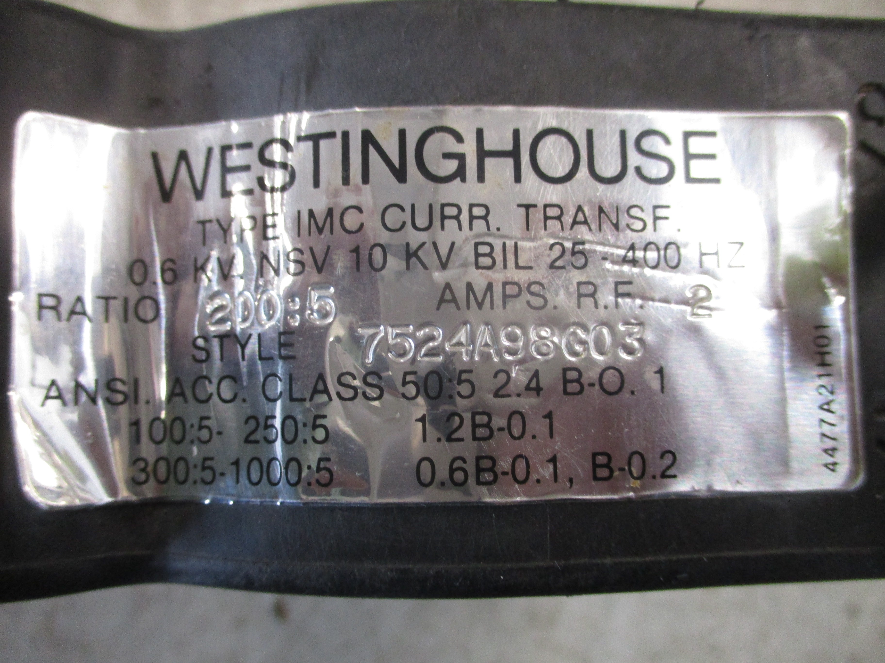 Westinghouse Type IMC Current Transformer 7524A98G03 Ratio 200:5A 600V