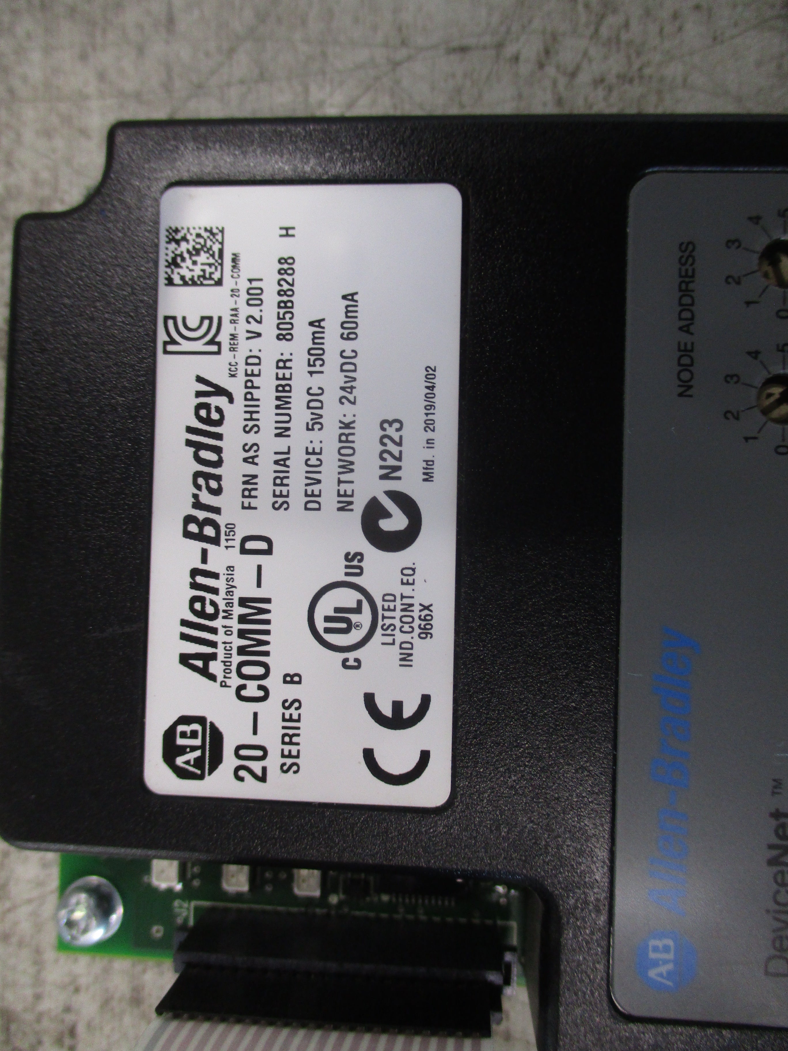 Allen-Bradley PowerFlex DeviceNet Adapter 20-COMM-D Ser. B FRN: V 2.001 W/Cable