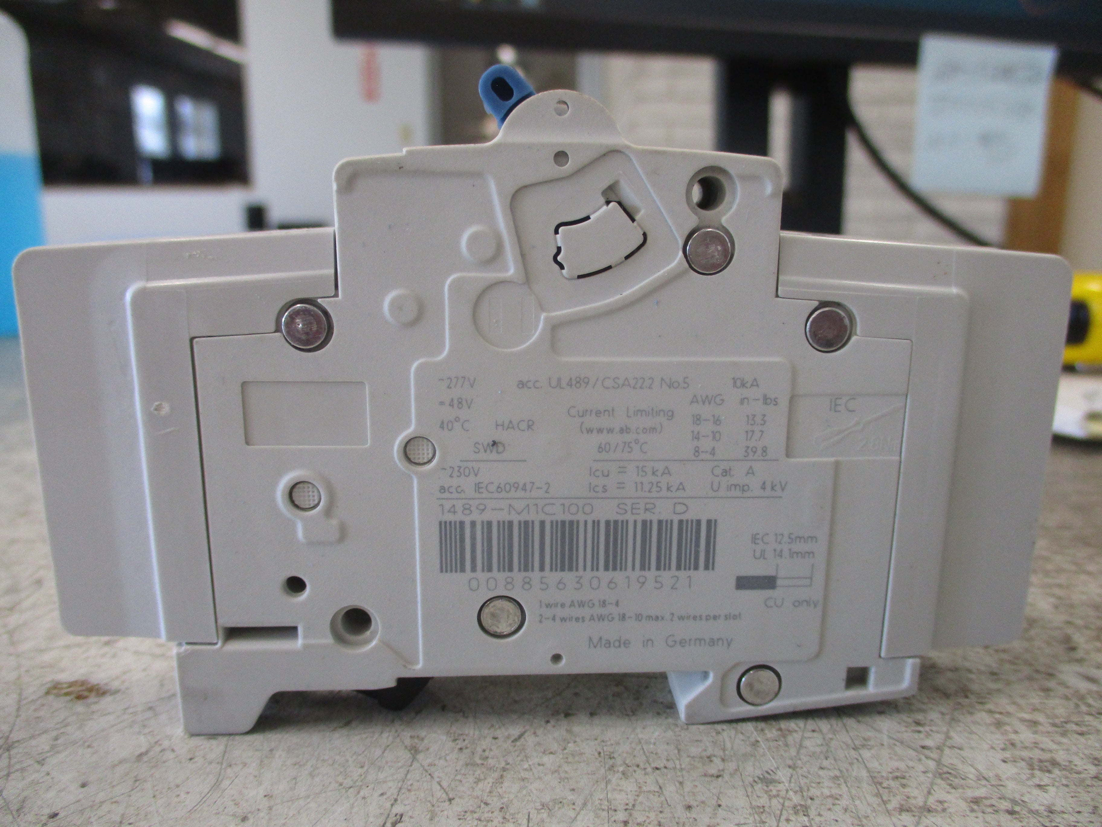 Allen-Bradley Circuit Breaker 1489-M1C100 Ser. D 10A 277V 1P Used