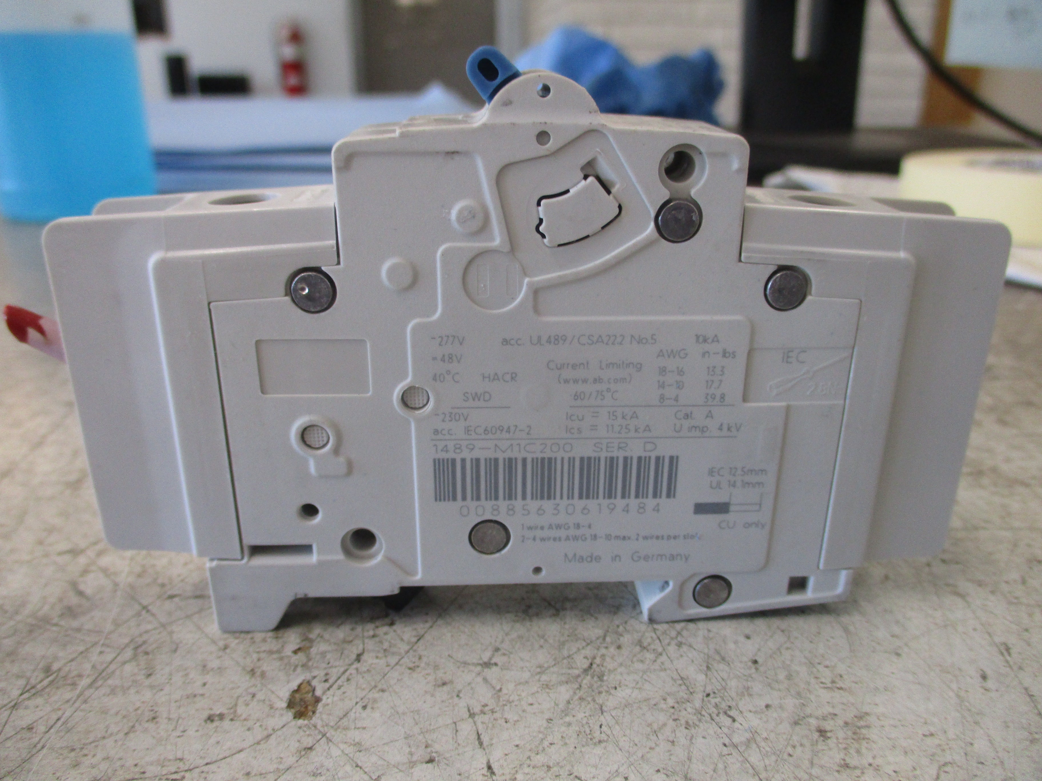 Allen-Bradley Circuit Breaker 1489-M1C200 Ser. D 20A 277V 1P Used