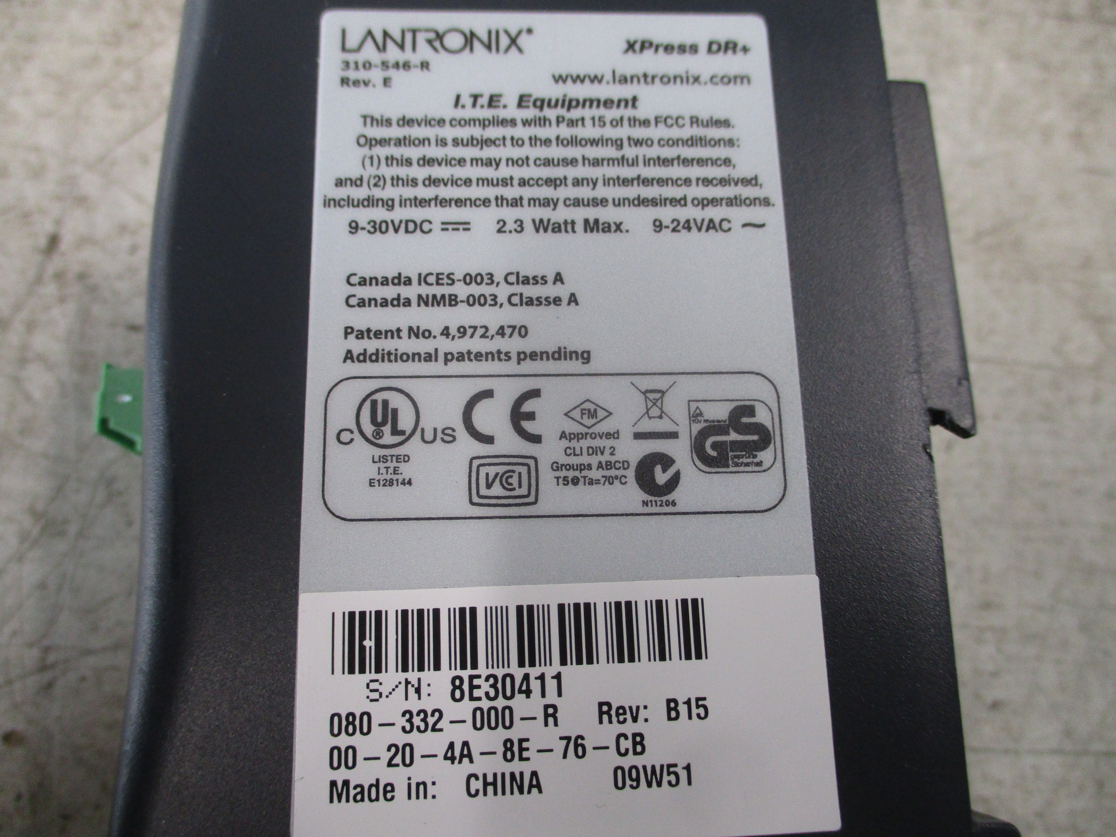 Lantronix xPress DR+ Serial-to-Ethernet Device Server 310-546-R Rev. E 2.3W Used
