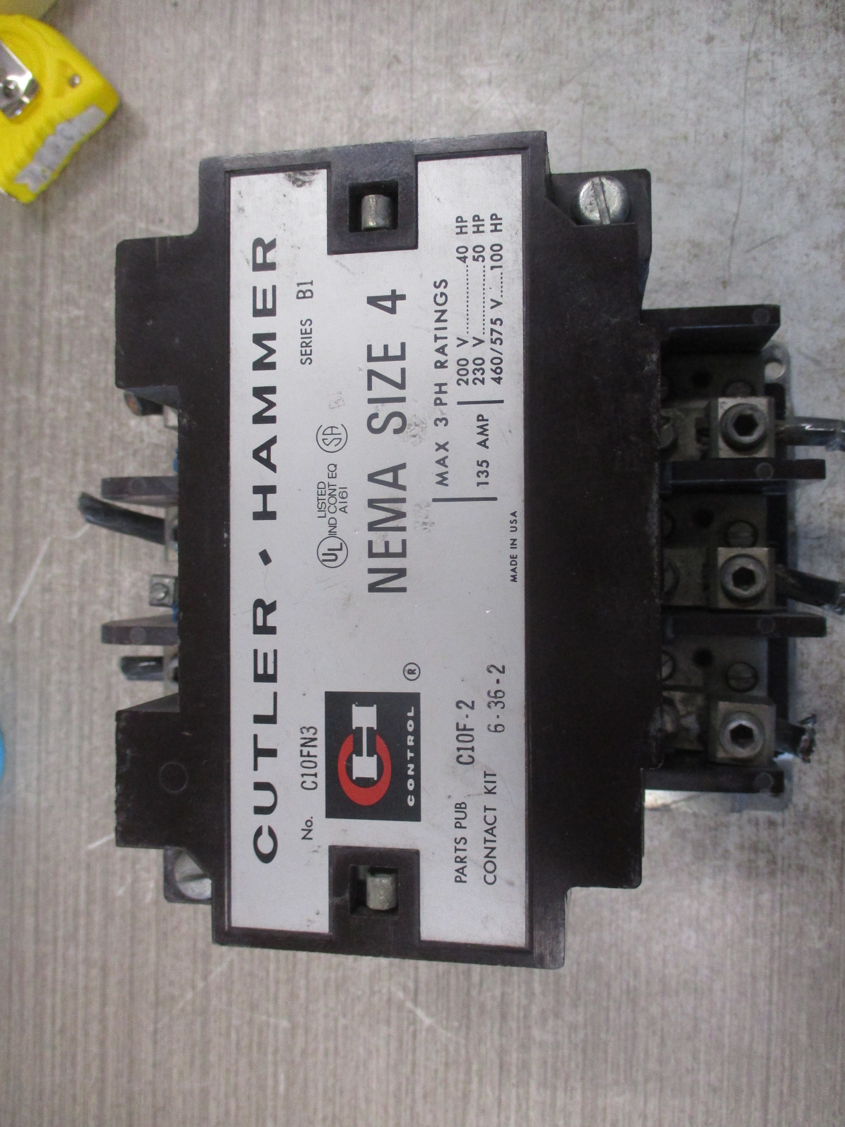Cutler-Hammer Size 4 Contactor C10FN3 Ser. B1 120V Coil 135A Used