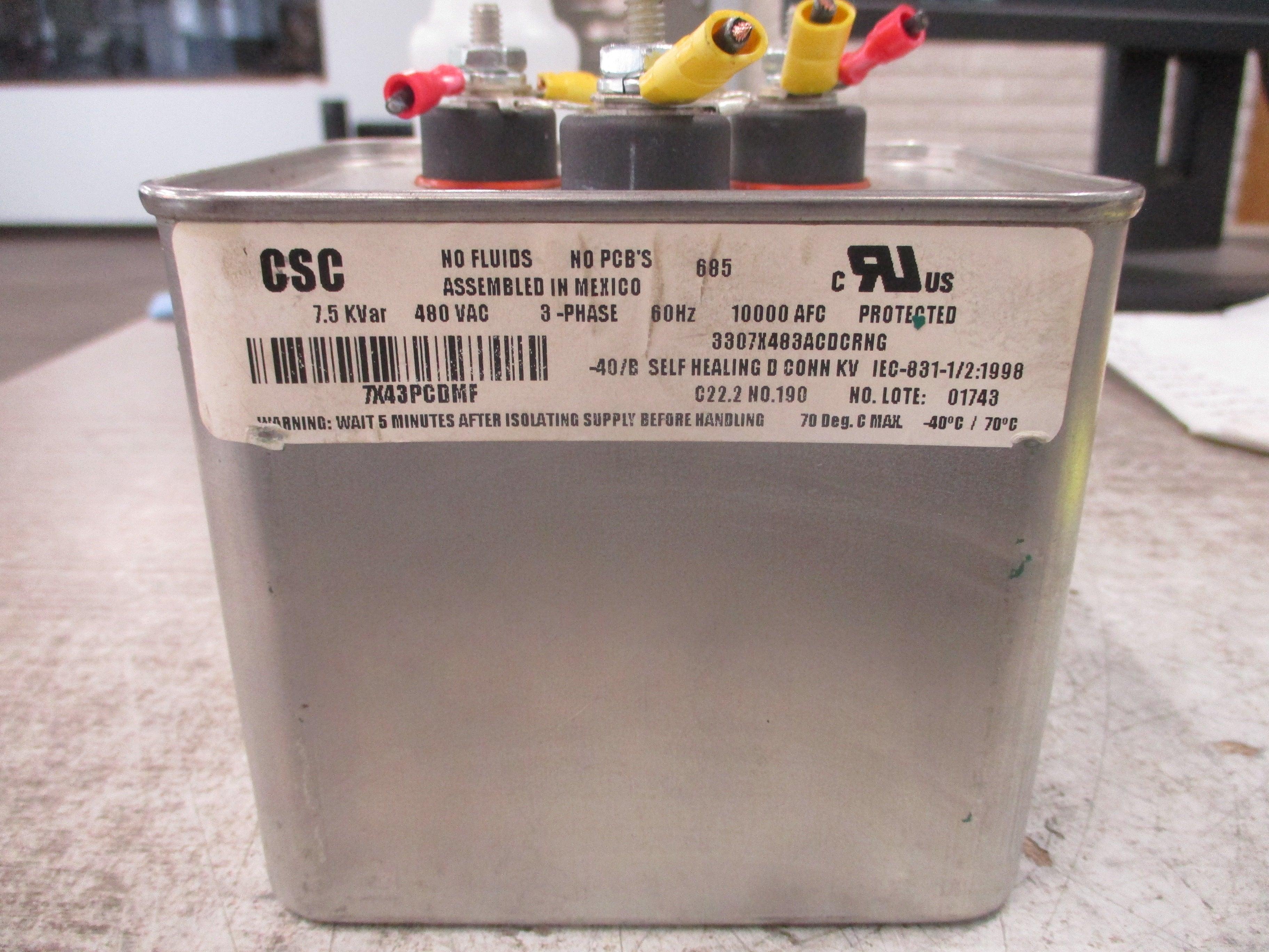 CSC Capacitor 7X43PCDMF 7.5 KVar 480V 3Ph 60Hz Used