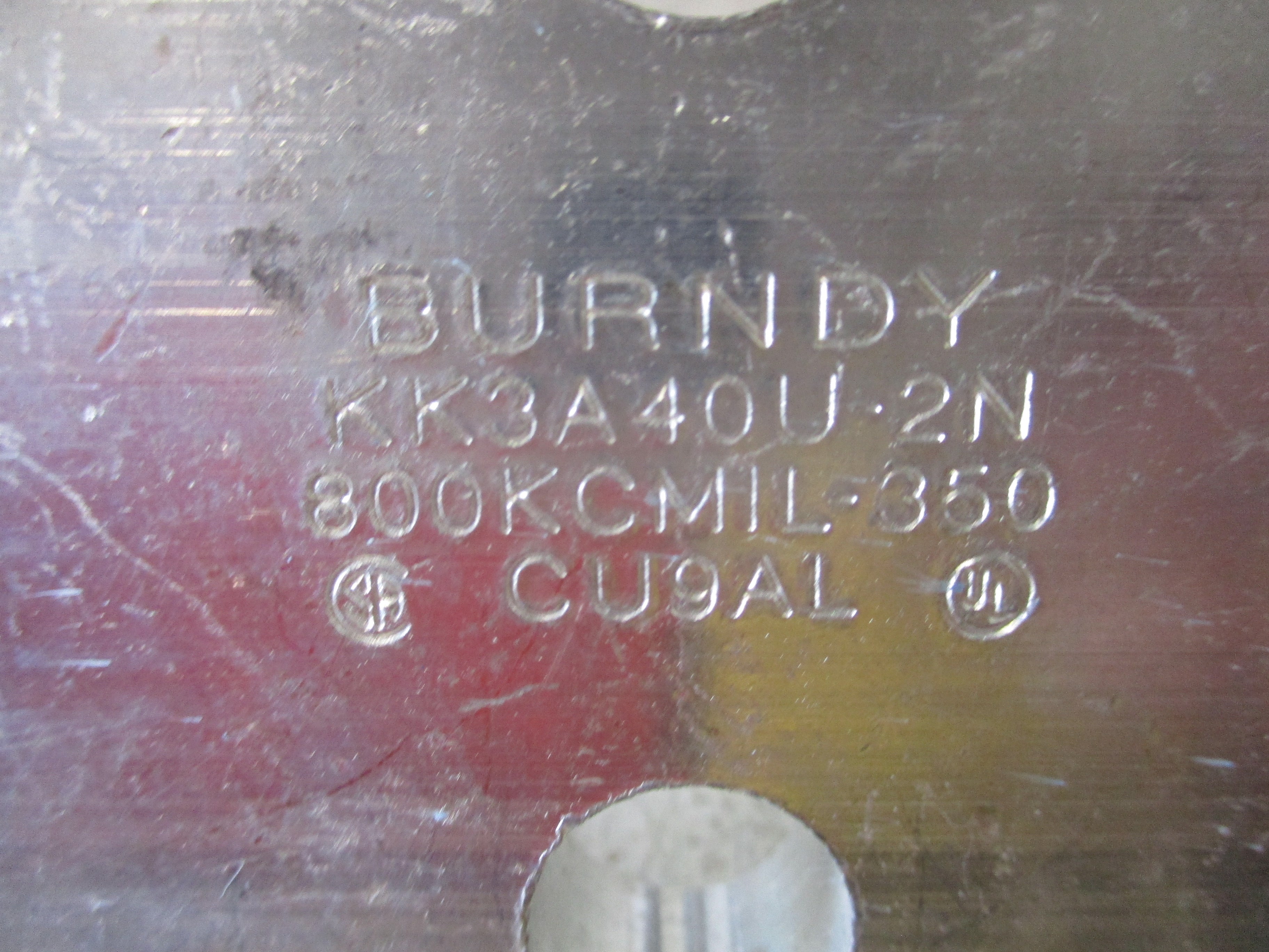 Burndy Mechanical Lug KK3A40U-2N 800KCMIL-350 Used