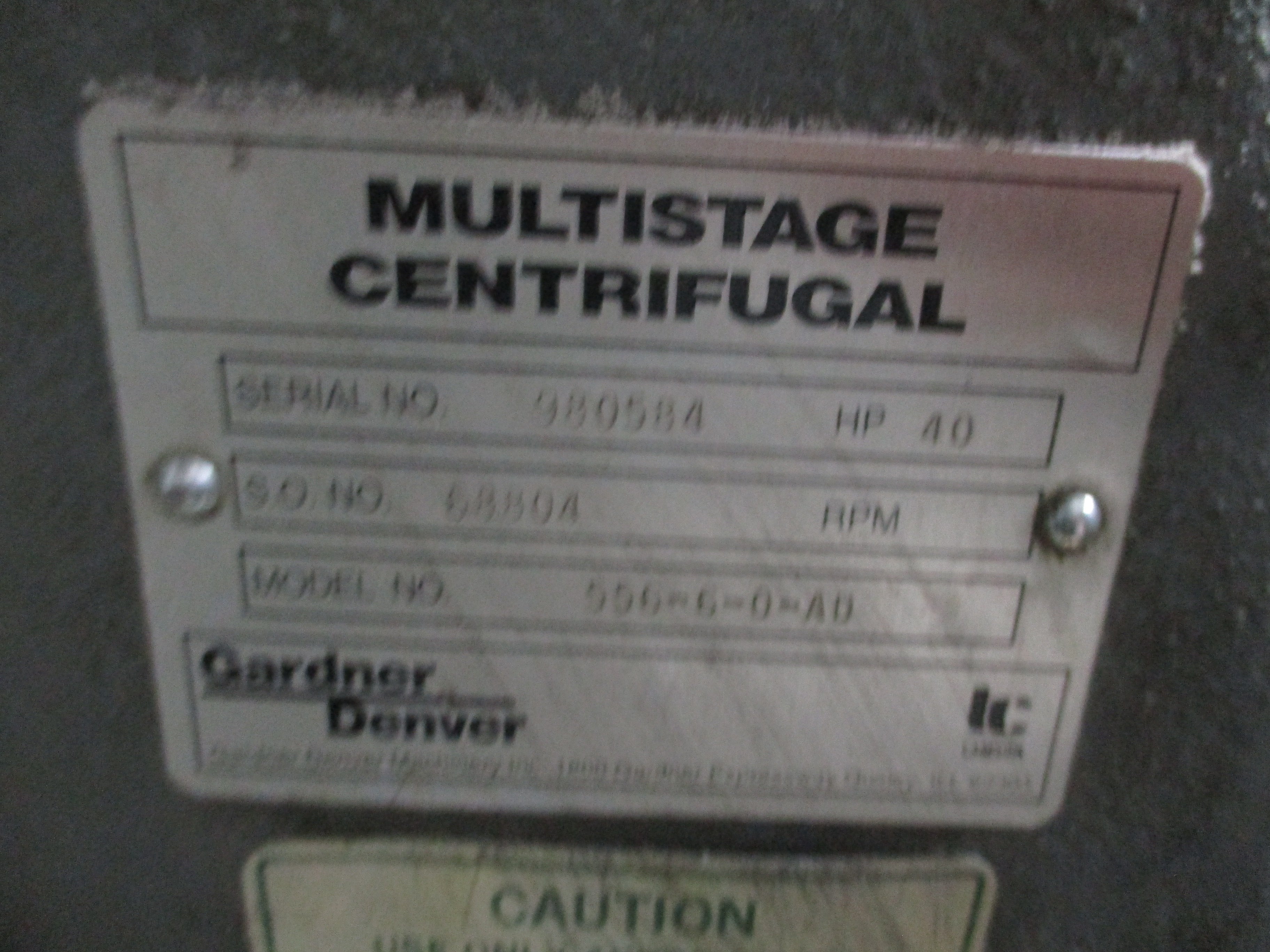 Gardner Denver Multistage Centrifugal Blower 556-6-0-AD 40HP 270-1900 CFM Used