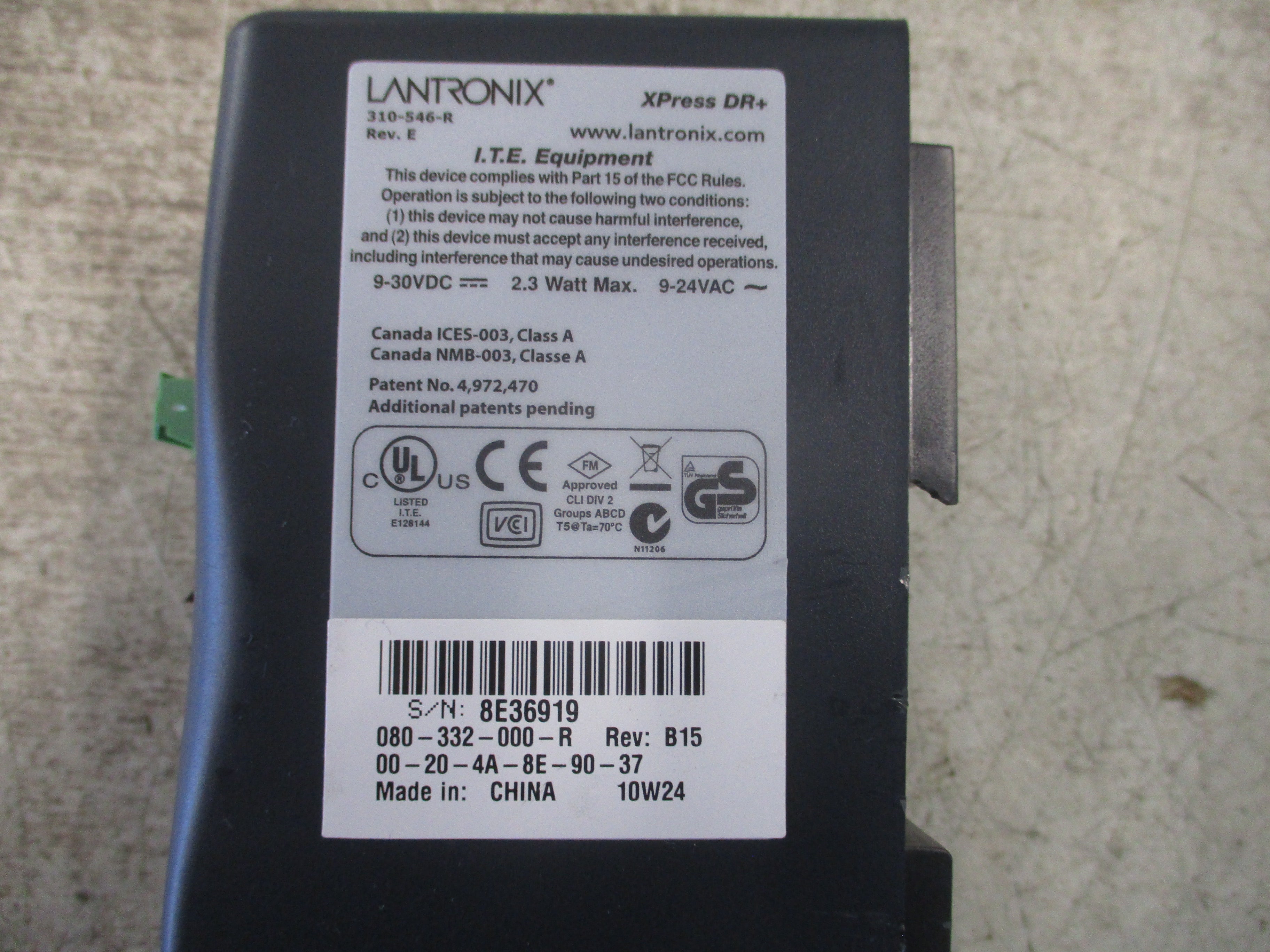 Lantronix Xpress DR+ Serial To Ethernet Device Server 310-546-R Rev. E 9-30VDC