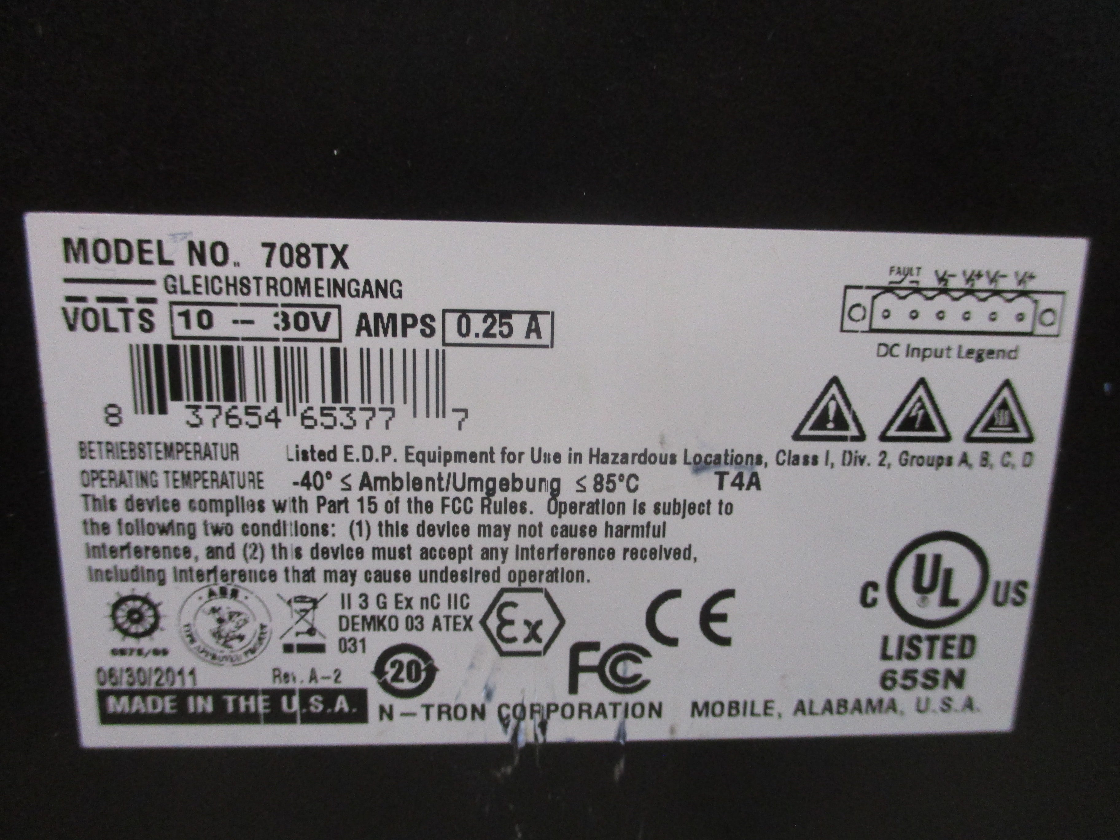 N-Tron Industrial Ethernet Switch 708TX 8-Port 10-30V 0.25A Used