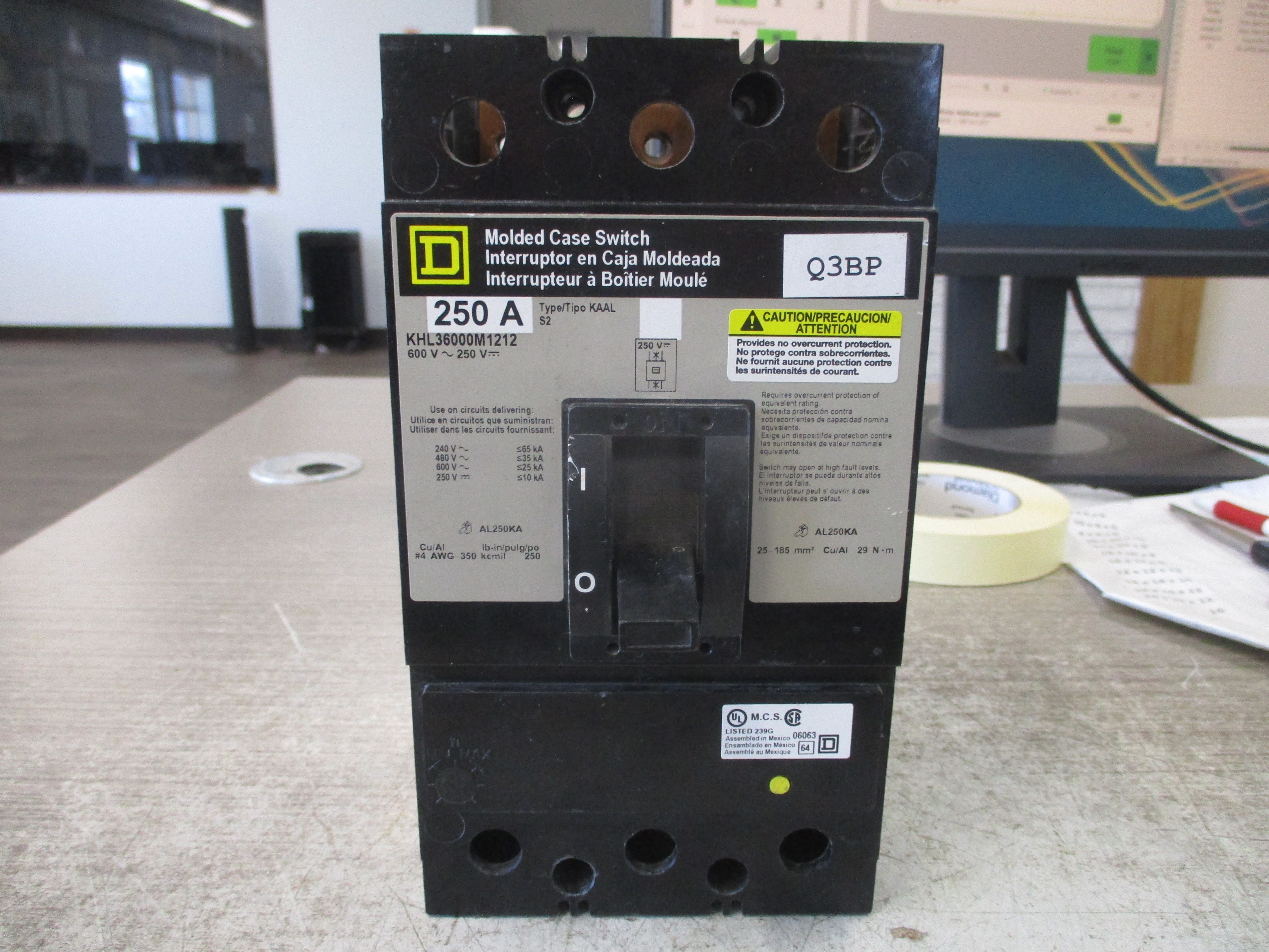 Square D Circuit Breaker KHL36000M1212 250A 600V 3P Used