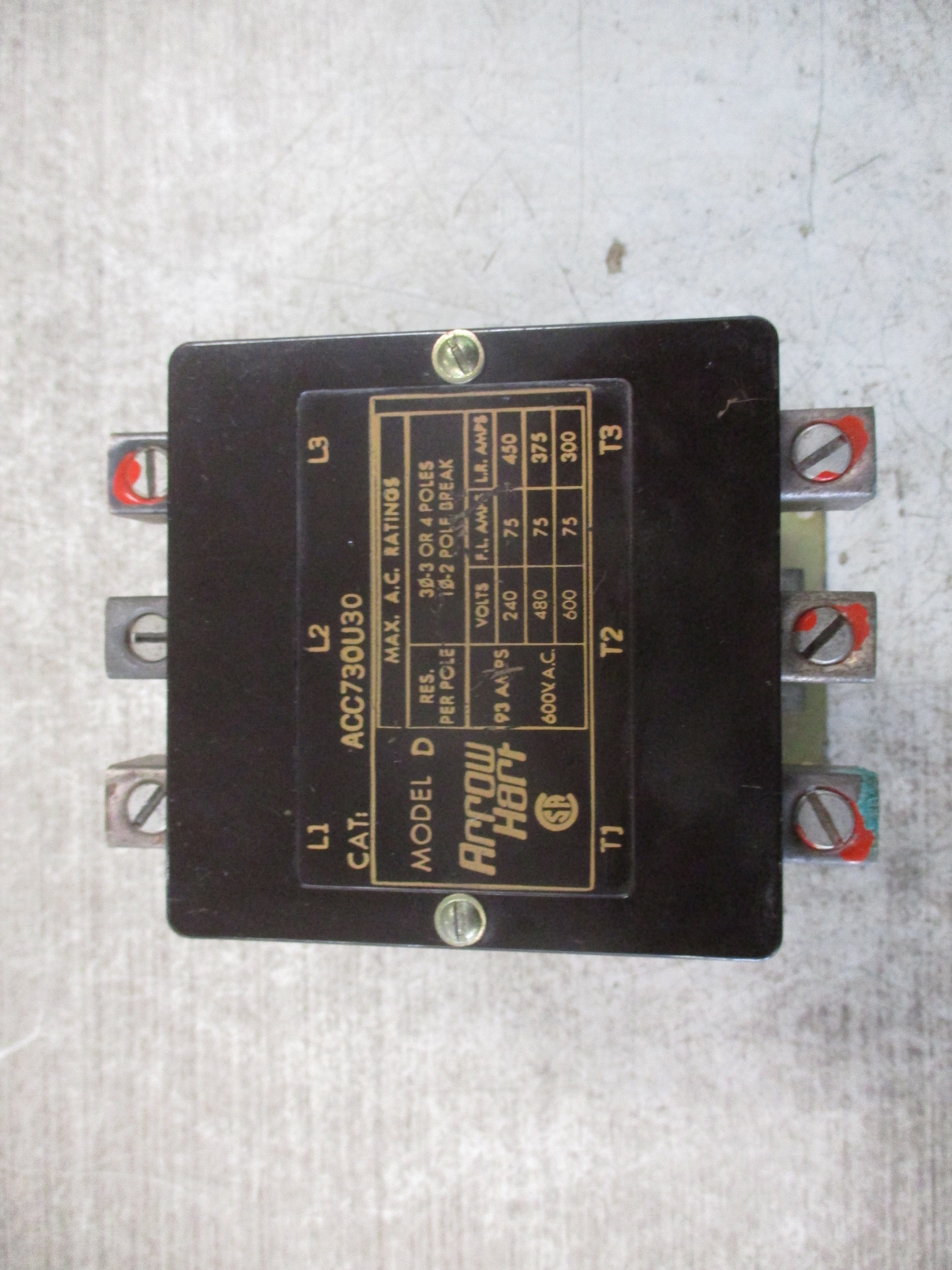 Arrow Hart Contactor ACC730U30 208-240V Coil 93A 600V Used