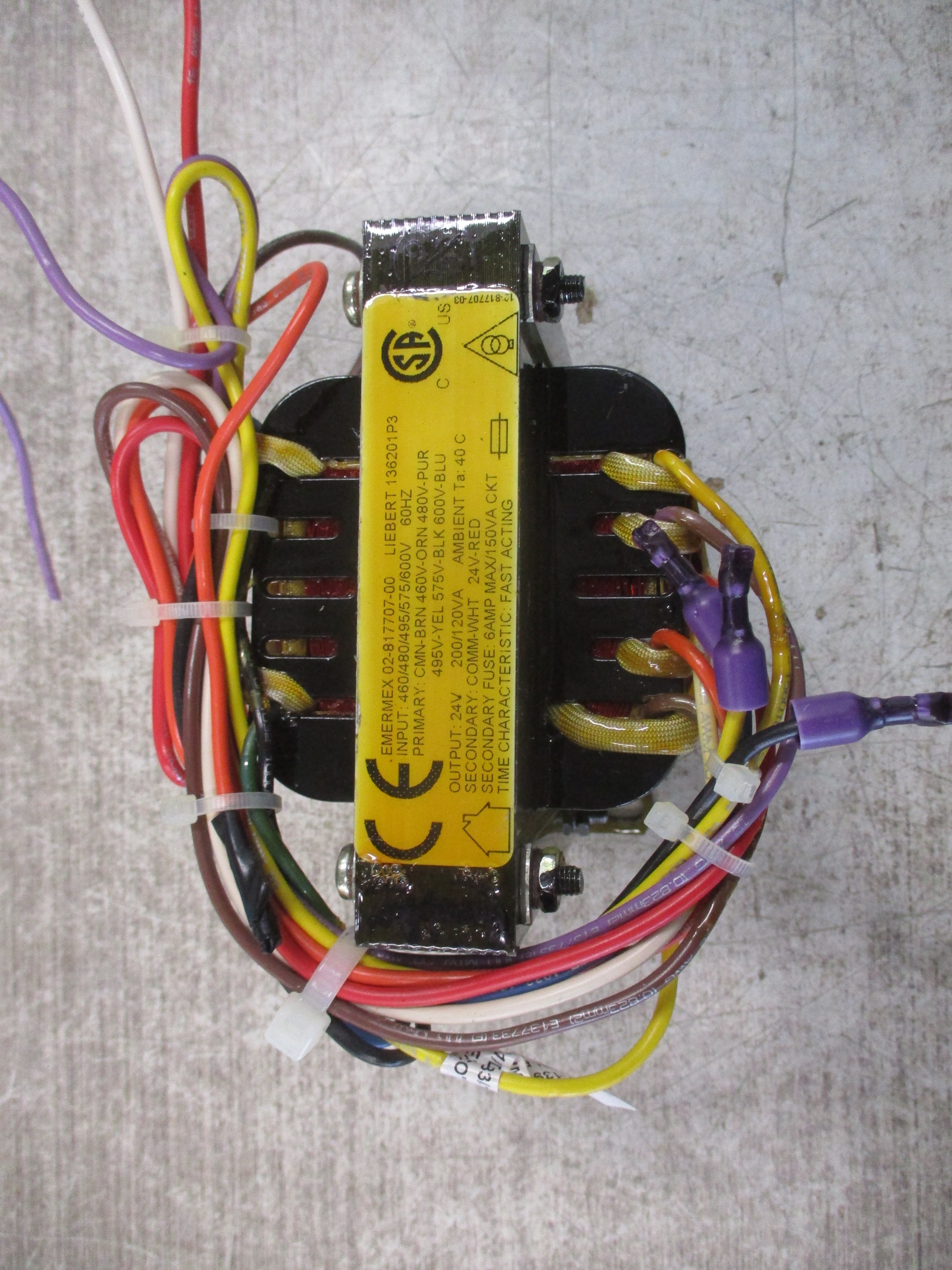 Liebert Transformer 136201P3 200/120VA Input: 460-600V Output: 24V 60Hz Used