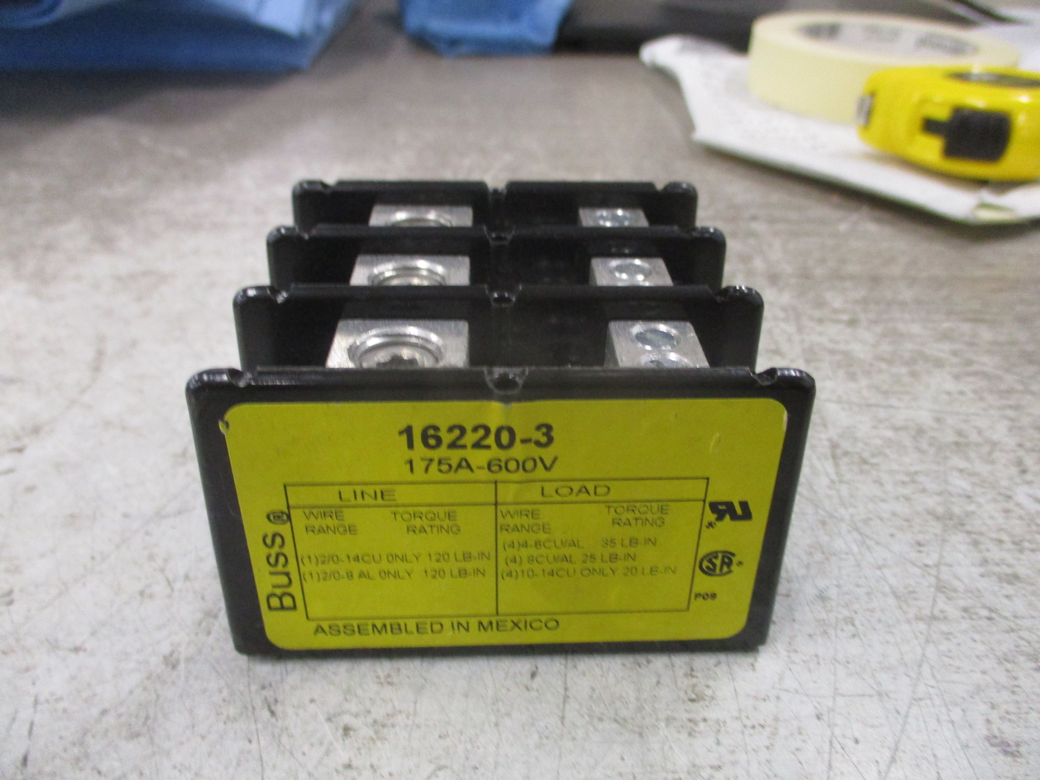 Buss Power Distribution Block 16220-3 175A 600V 3P Line: (1) 2/0-14