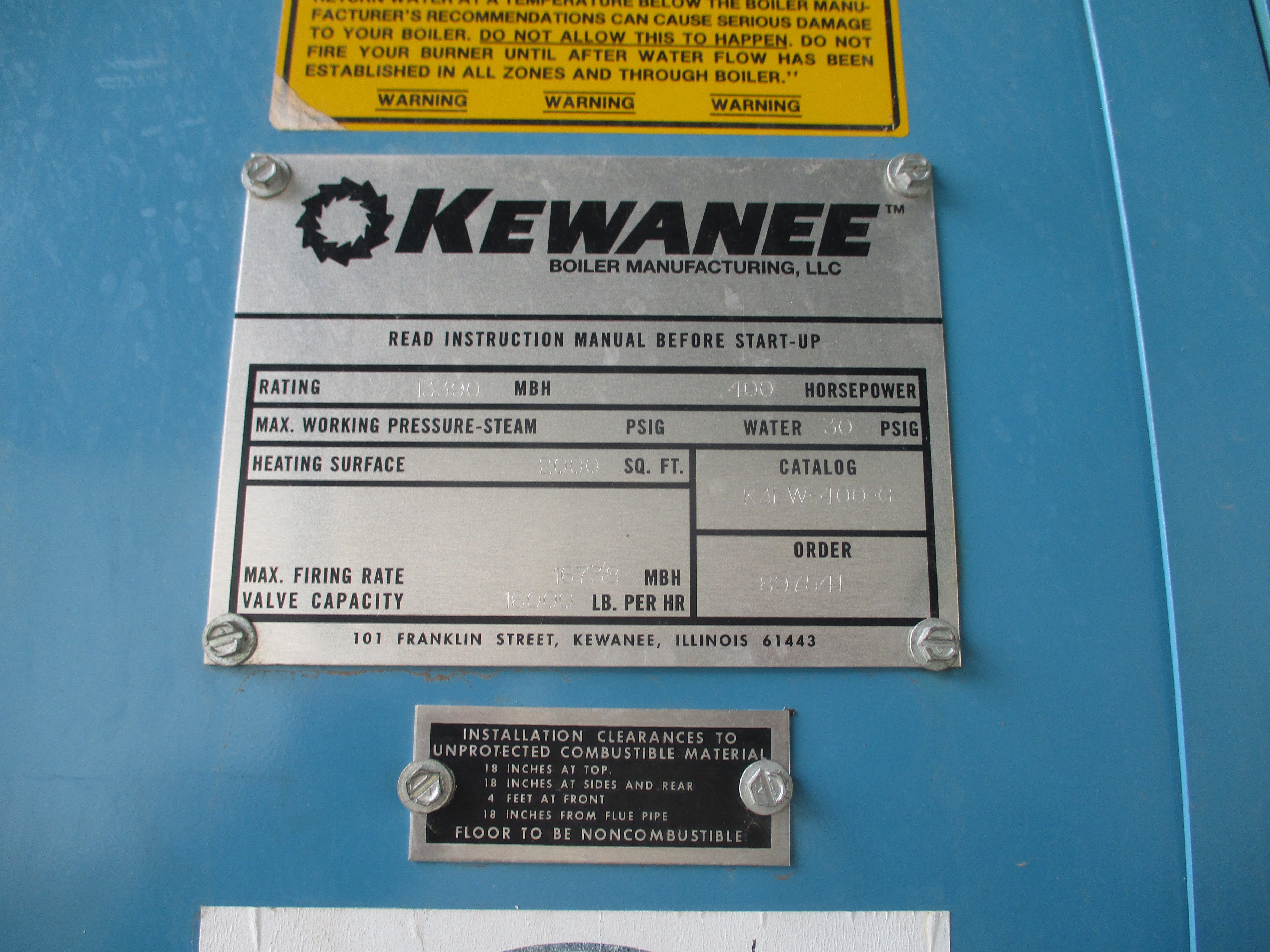 Kewanee Boiler K31 W-400-G 13390 MBH 400HP Water 30PSIG *No Gas Train*