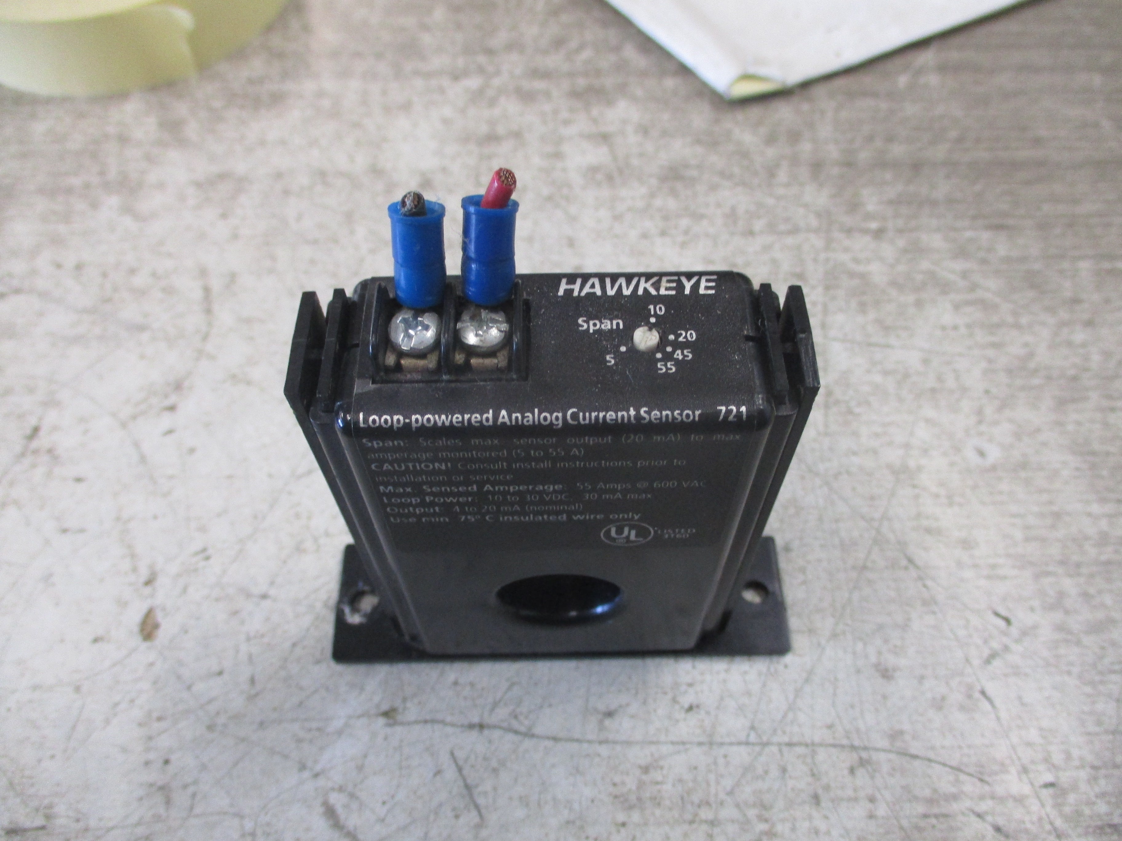 Veris Hawkeye 721 Loop-Powered Analog Current Sensor H721 Span: 5-55A Used