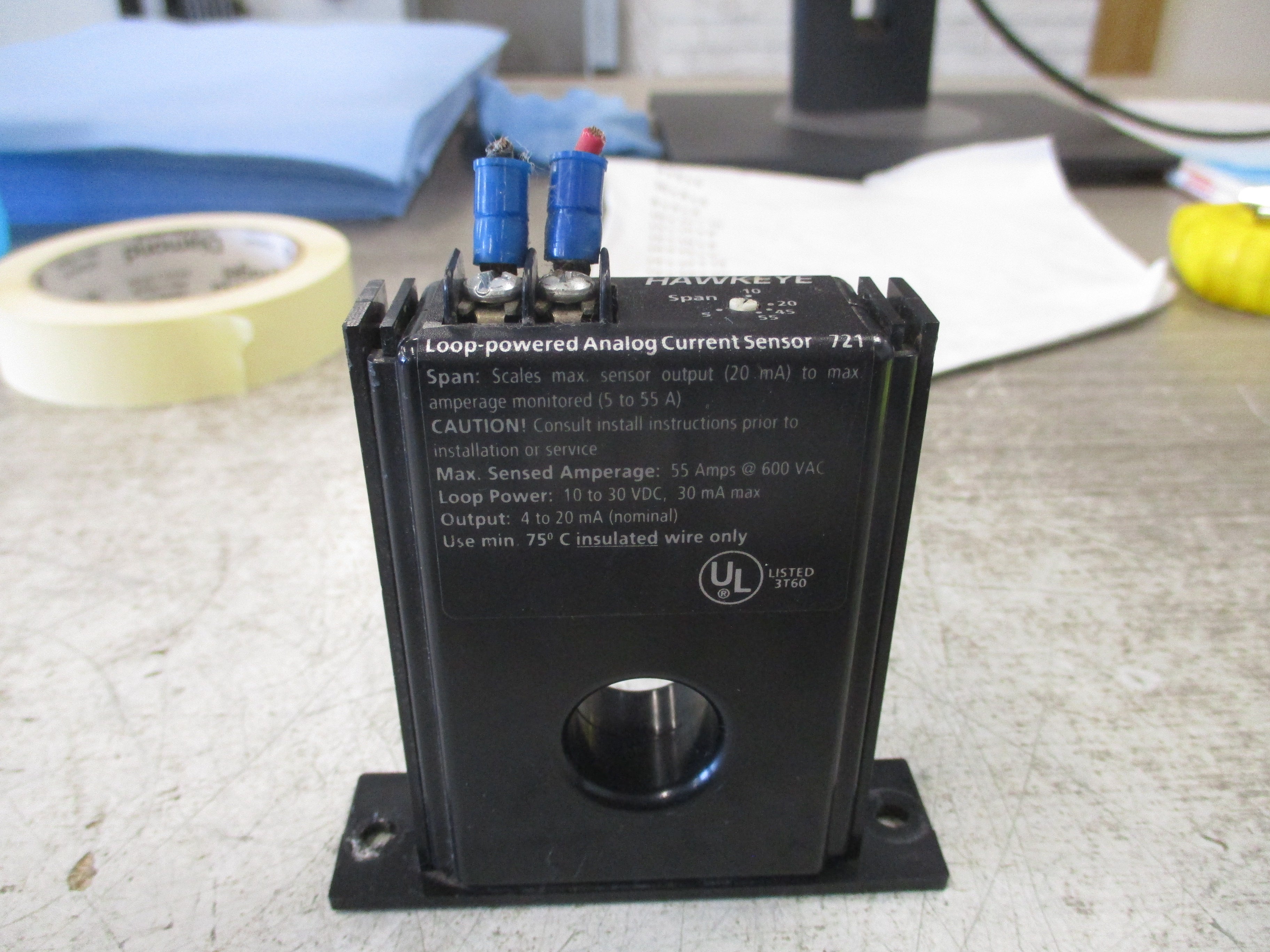 Veris Hawkeye 721 Loop-Powered Analog Current Sensor H721 Span: 5-55A Used