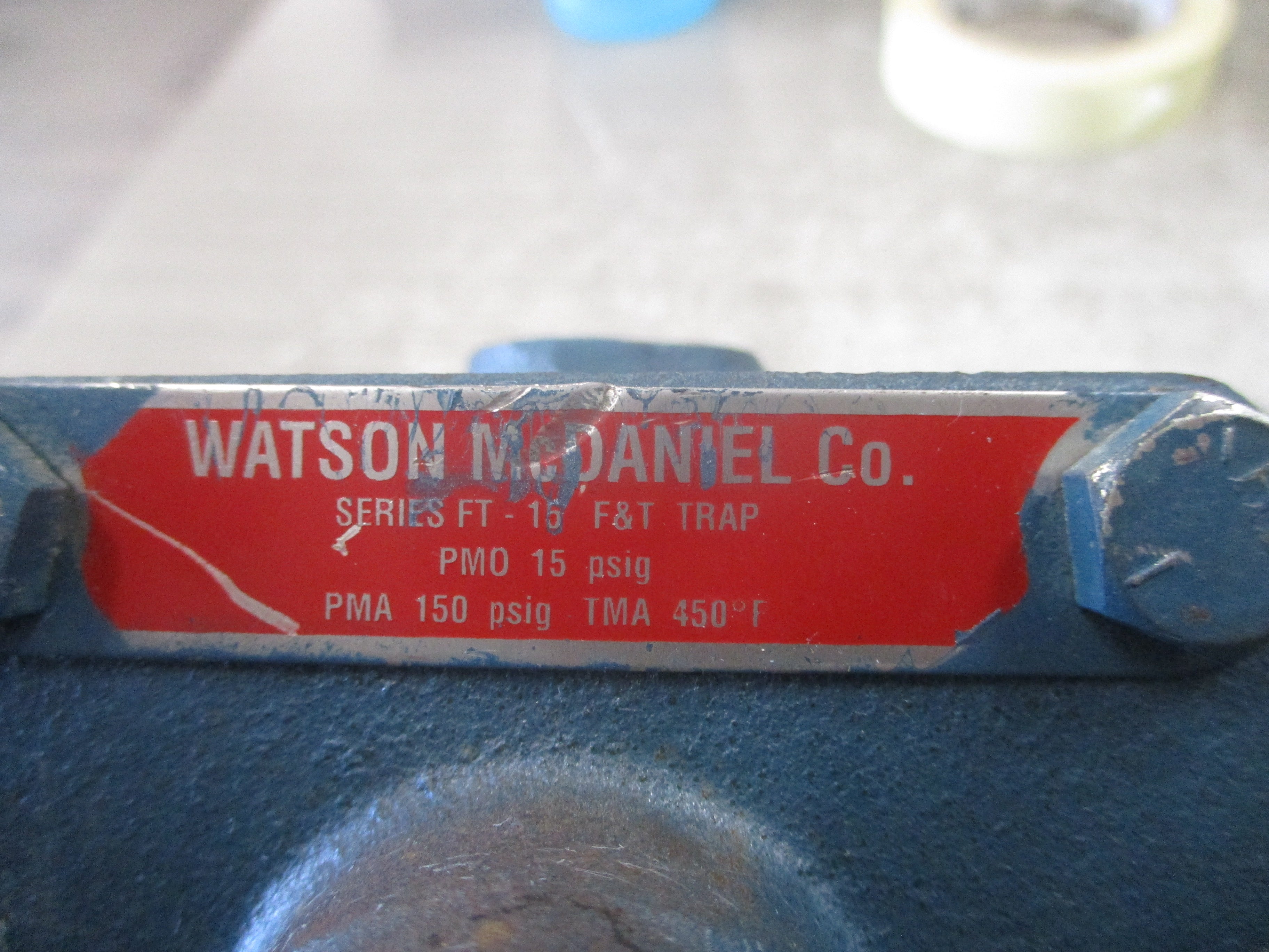 Watson McDaniel F&T Trap FT-15 PMO: 15PSIG PMA: 150PSIG TMA: 450°F Used