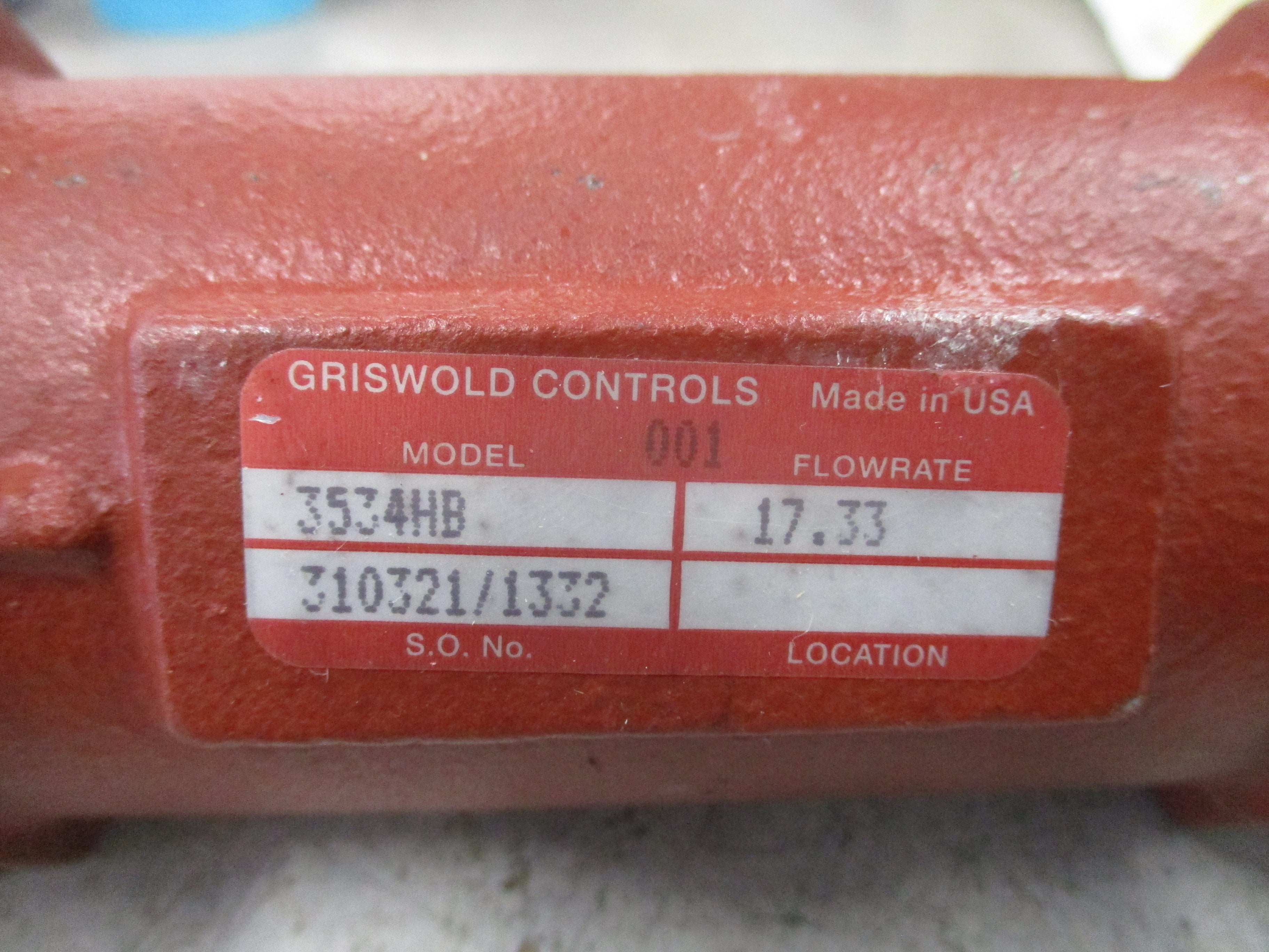 Griswold Controls Flow Control Valve 3534HB Flow Rate: 17.33 Used