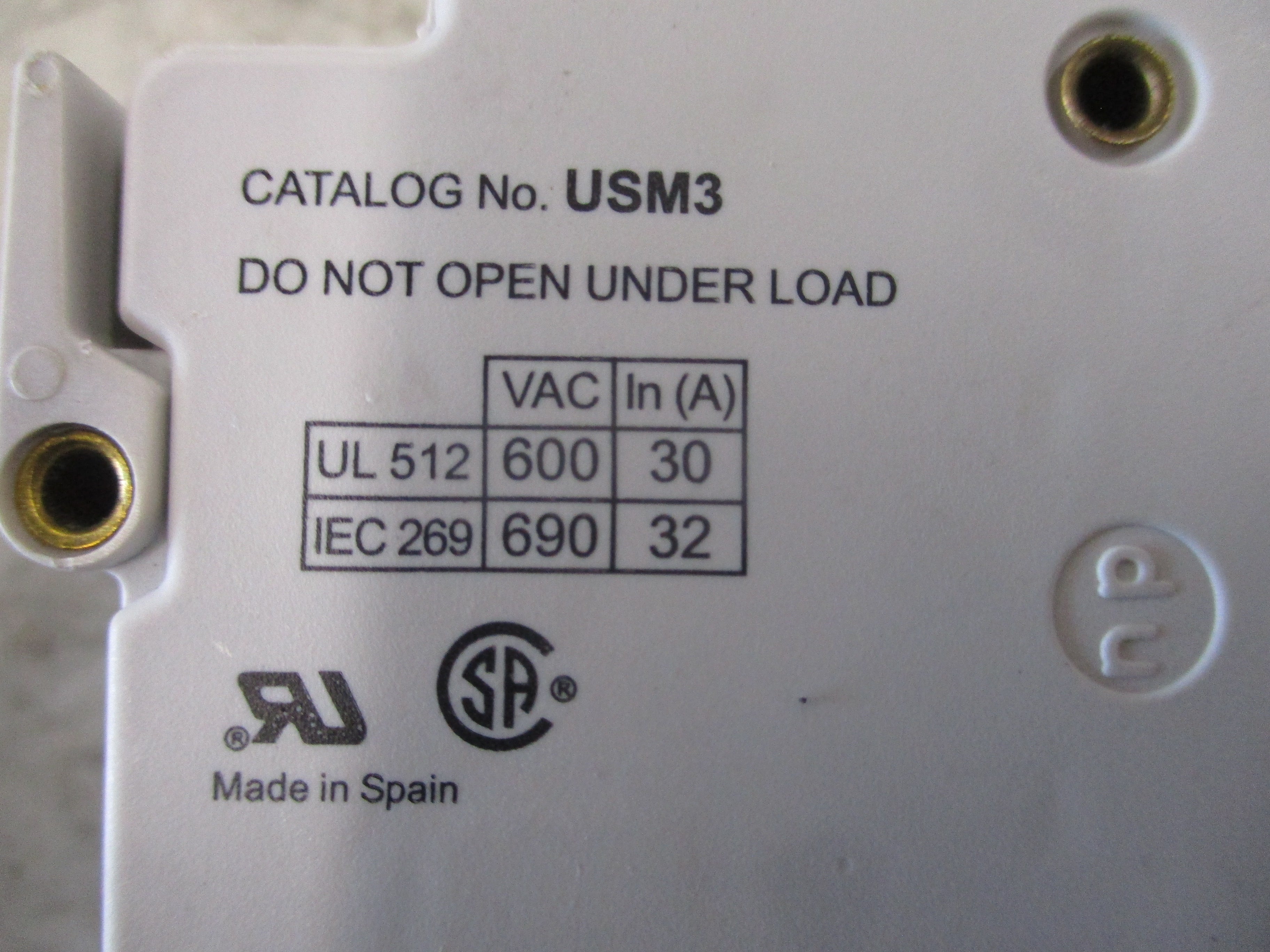 Gould Ultrasafe Fuseholder USM3 30A 600V 3P Used