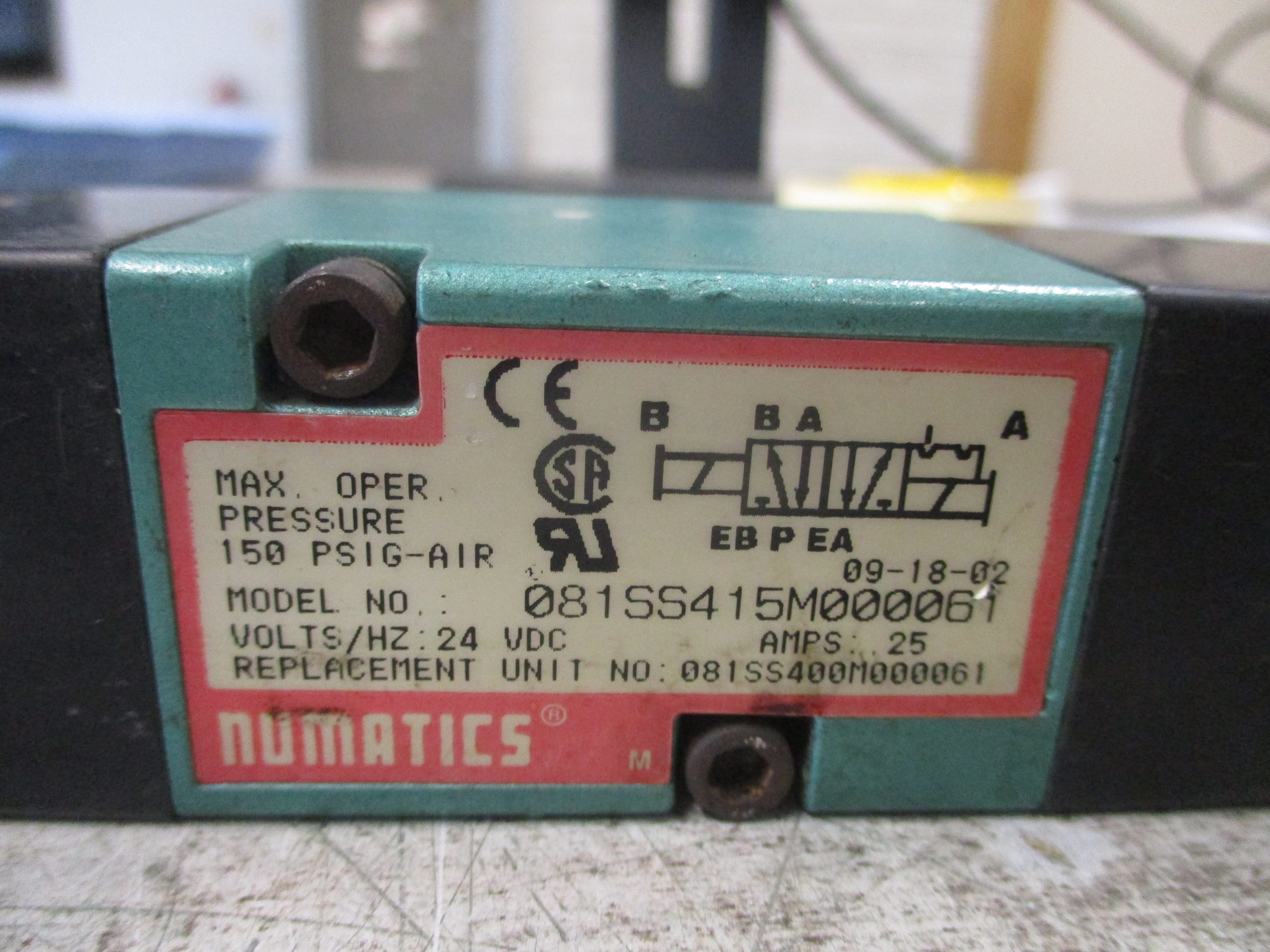 Numatics Solenoid Valve 081SS415M000061 24VDC 150 PSIG Used